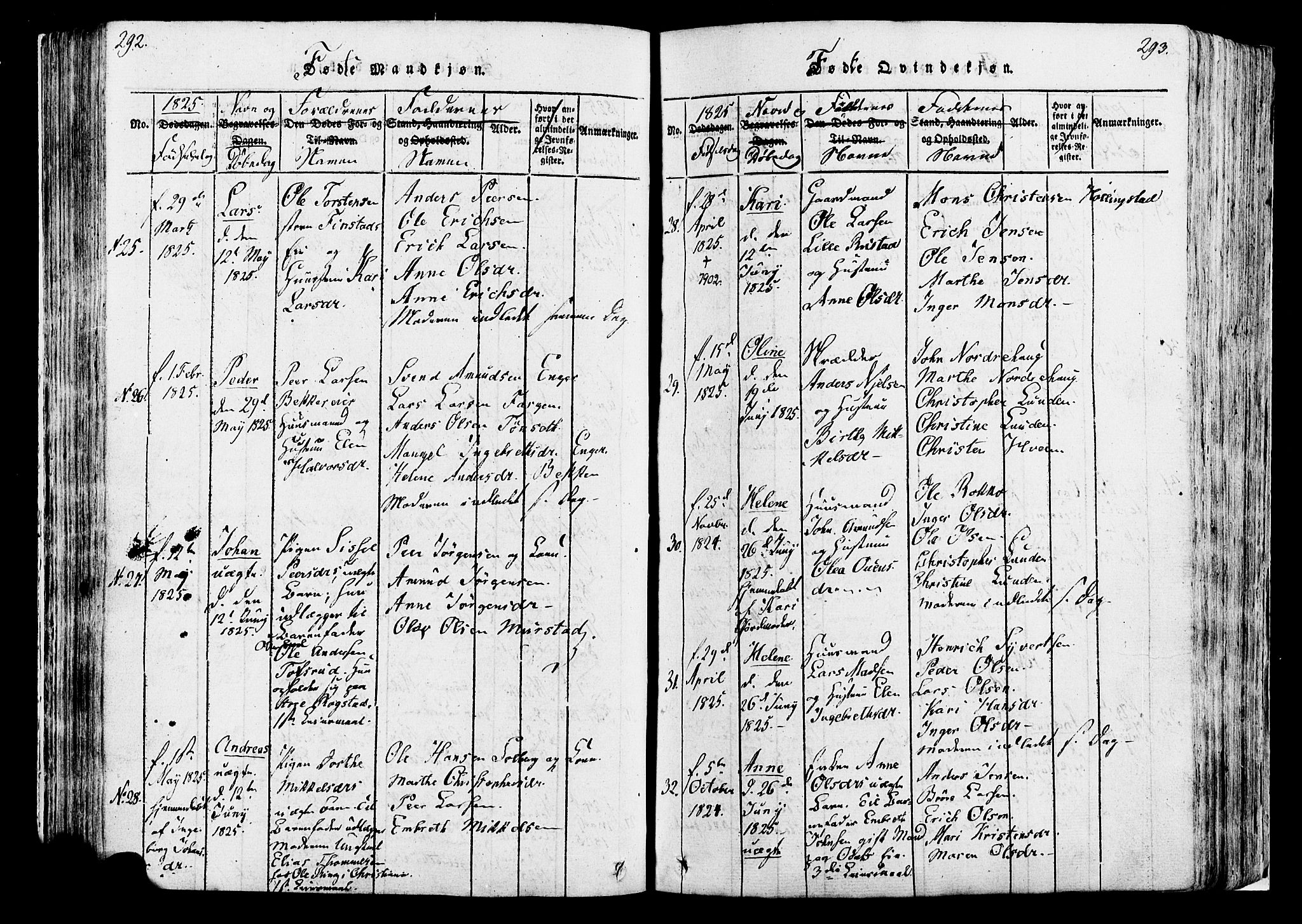 Løten prestekontor, AV/SAH-PREST-022/K/Ka/L0005: Parish register (official) no. 5, 1814-1832, p. 292-293