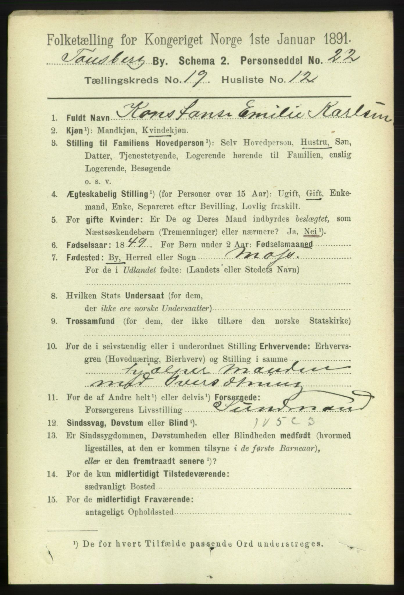 RA, 1891 census for 0705 Tønsberg, 1891, p. 5371