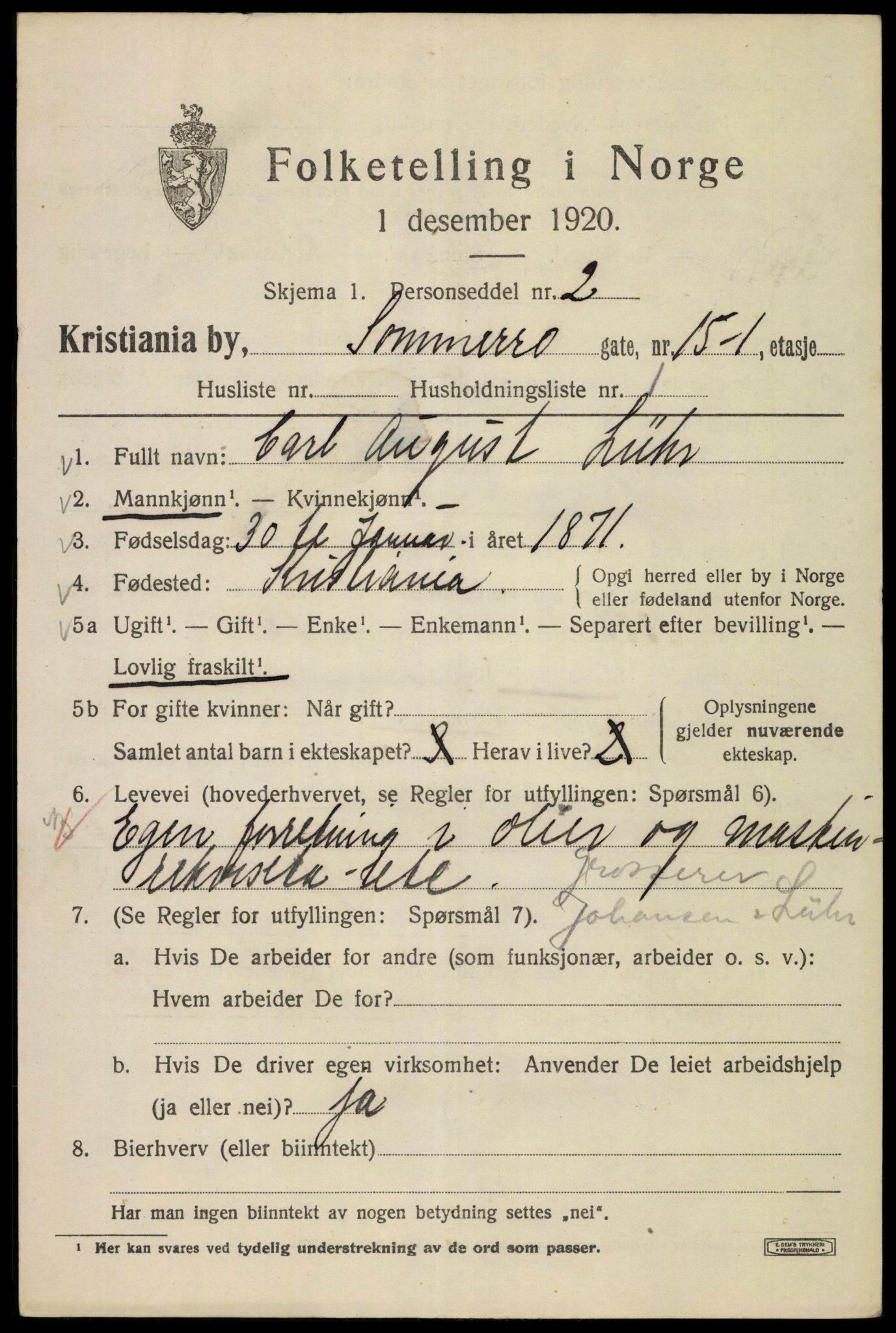 SAO, 1920 census for Kristiania, 1920, p. 528047