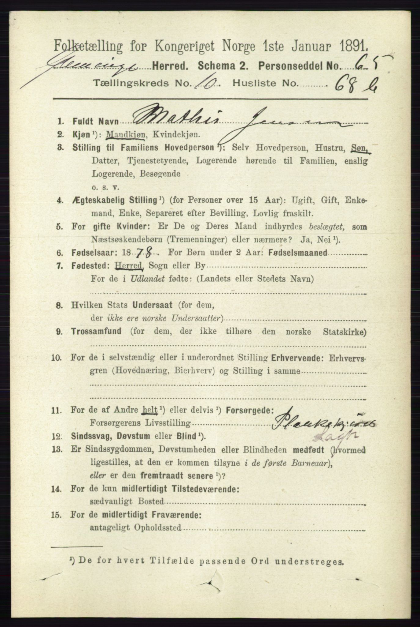 RA, 1891 census for 0132 Glemmen, 1891, p. 10520