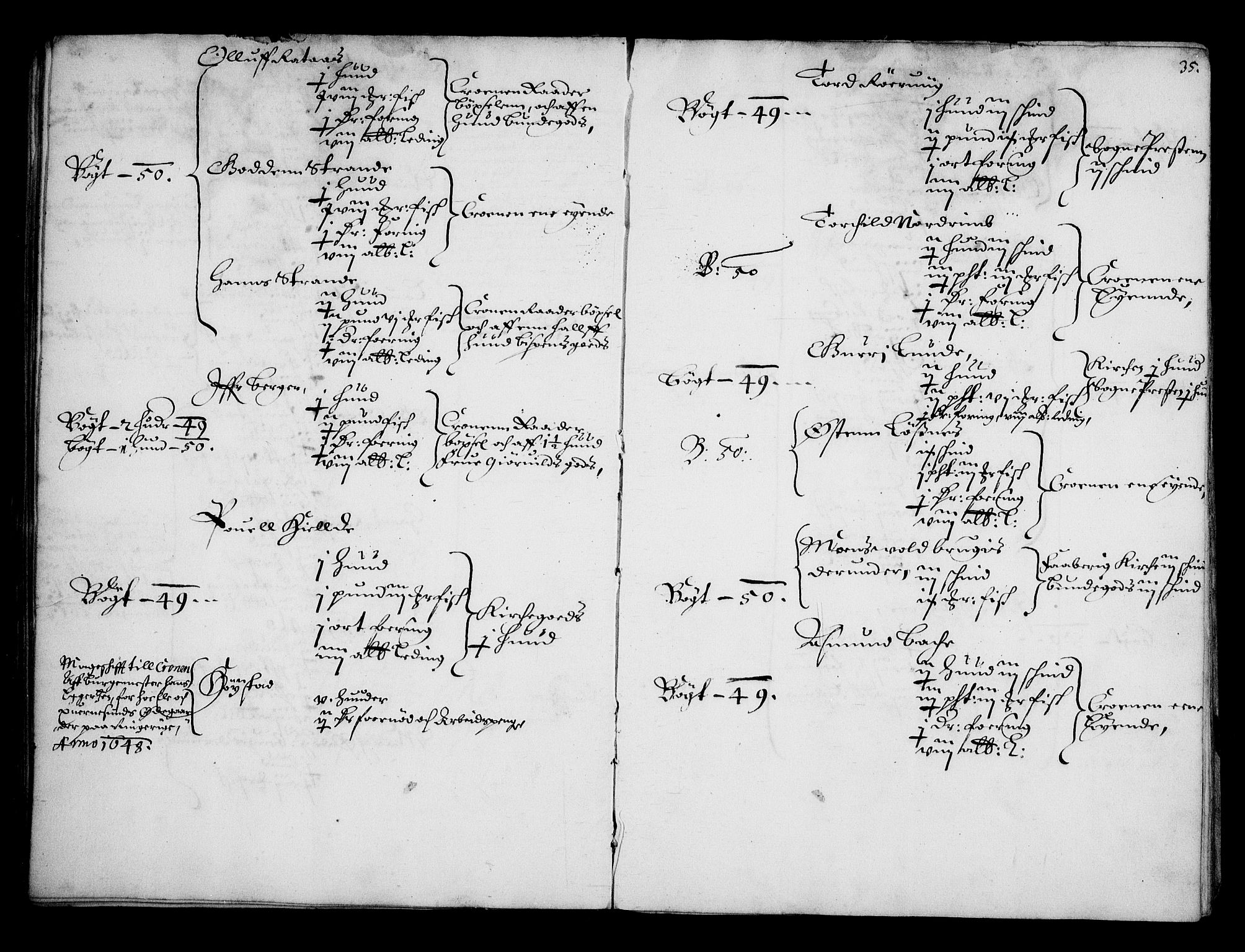 Rentekammeret inntil 1814, Realistisk ordnet avdeling, AV/RA-EA-4070/N/Na/L0001: [XI f]: Akershus stifts jordebok, 1652, p. 34b-35a