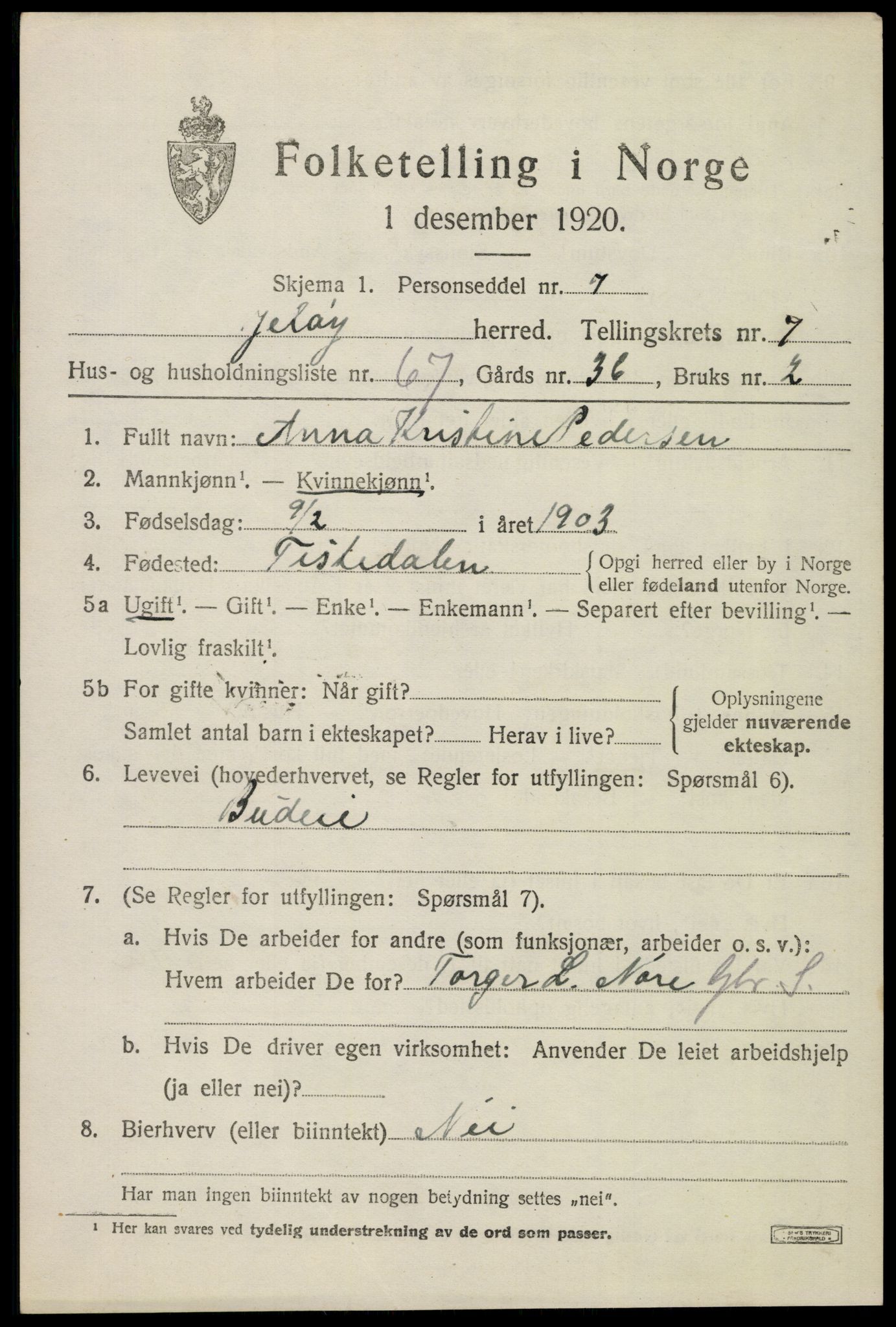 SAO, 1920 census for Moss land district, 1920, p. 8613