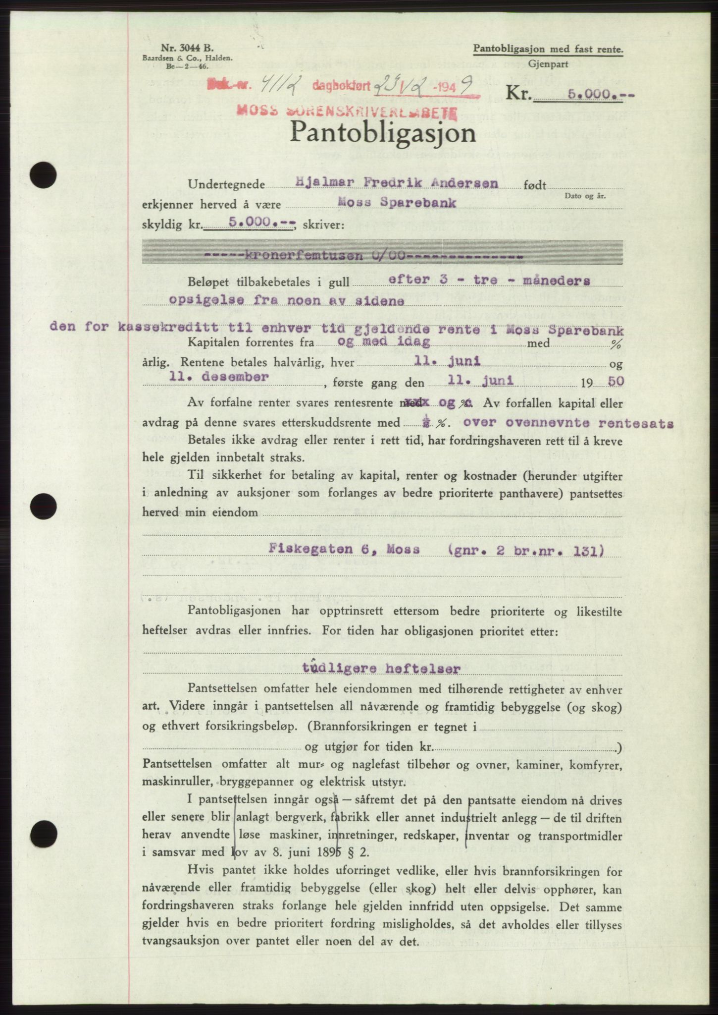 Moss sorenskriveri, SAO/A-10168: Mortgage book no. B23, 1949-1950, Diary no: : 4112/1949