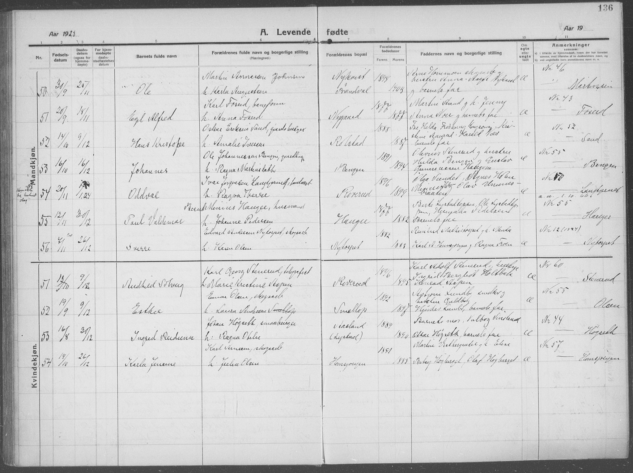 Brandval prestekontor, AV/SAH-PREST-034/H/Ha/Haa/L0004: Parish register (official) no. 4, 1910-1924, p. 136