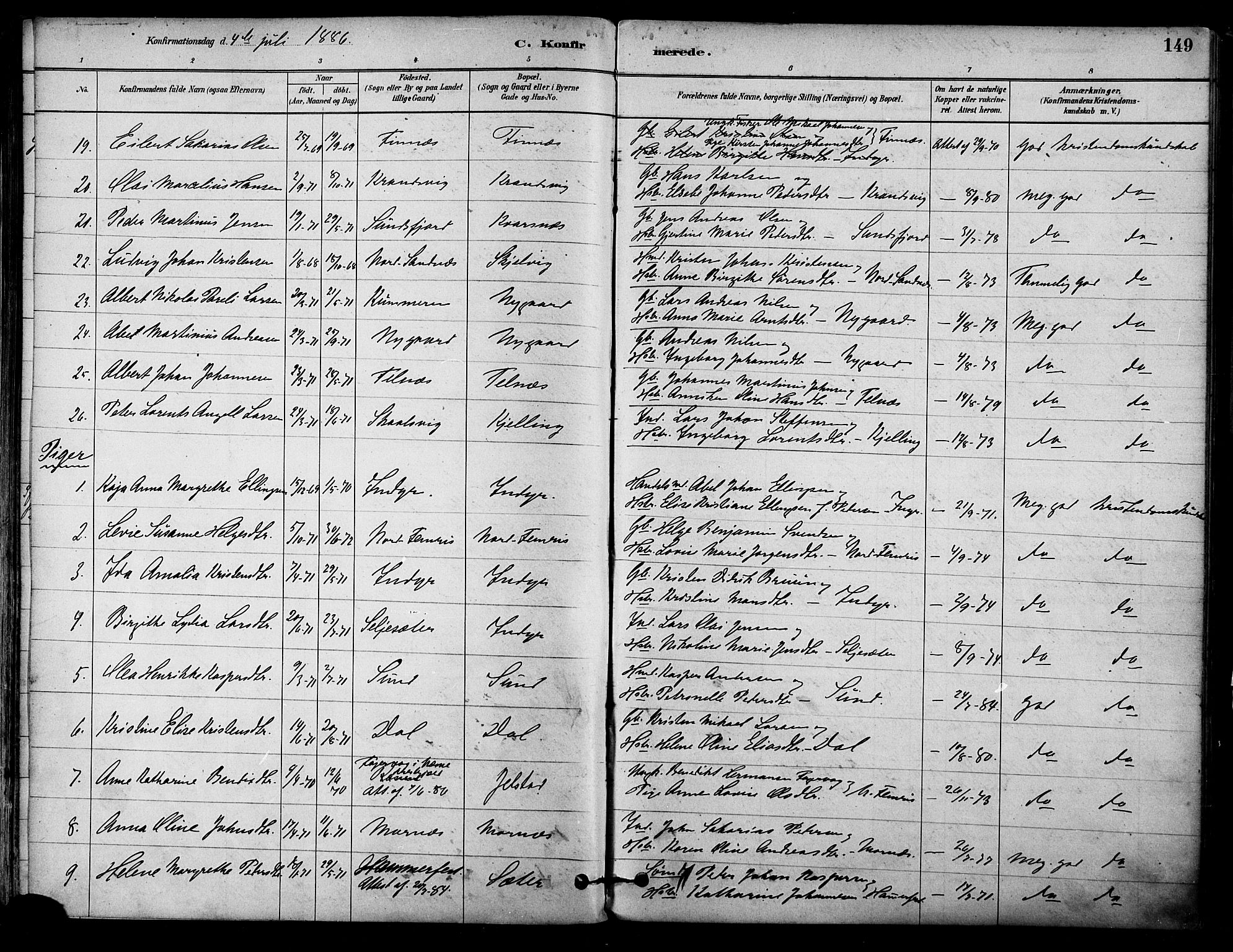 Ministerialprotokoller, klokkerbøker og fødselsregistre - Nordland, AV/SAT-A-1459/805/L0099: Parish register (official) no. 805A06, 1880-1891, p. 149