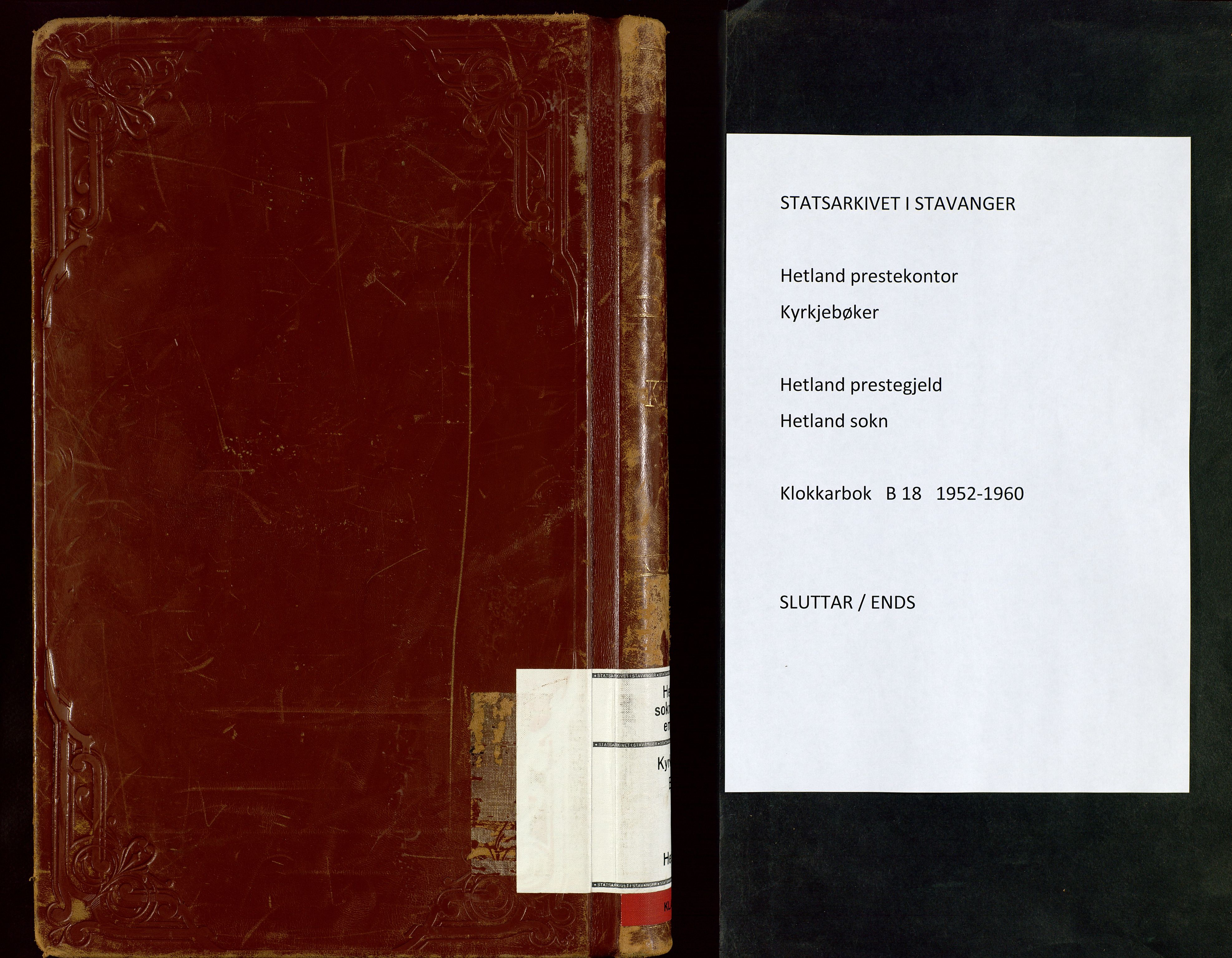 Hetland sokneprestkontor, AV/SAST-A-101826/30/30BB/L0018: Parish register (copy) no. B 18, 1952-1960