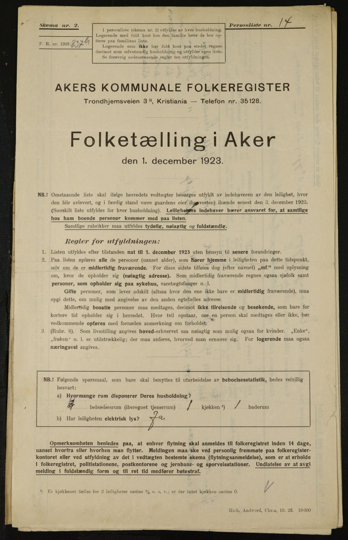 , Municipal Census 1923 for Aker, 1923, p. 12917