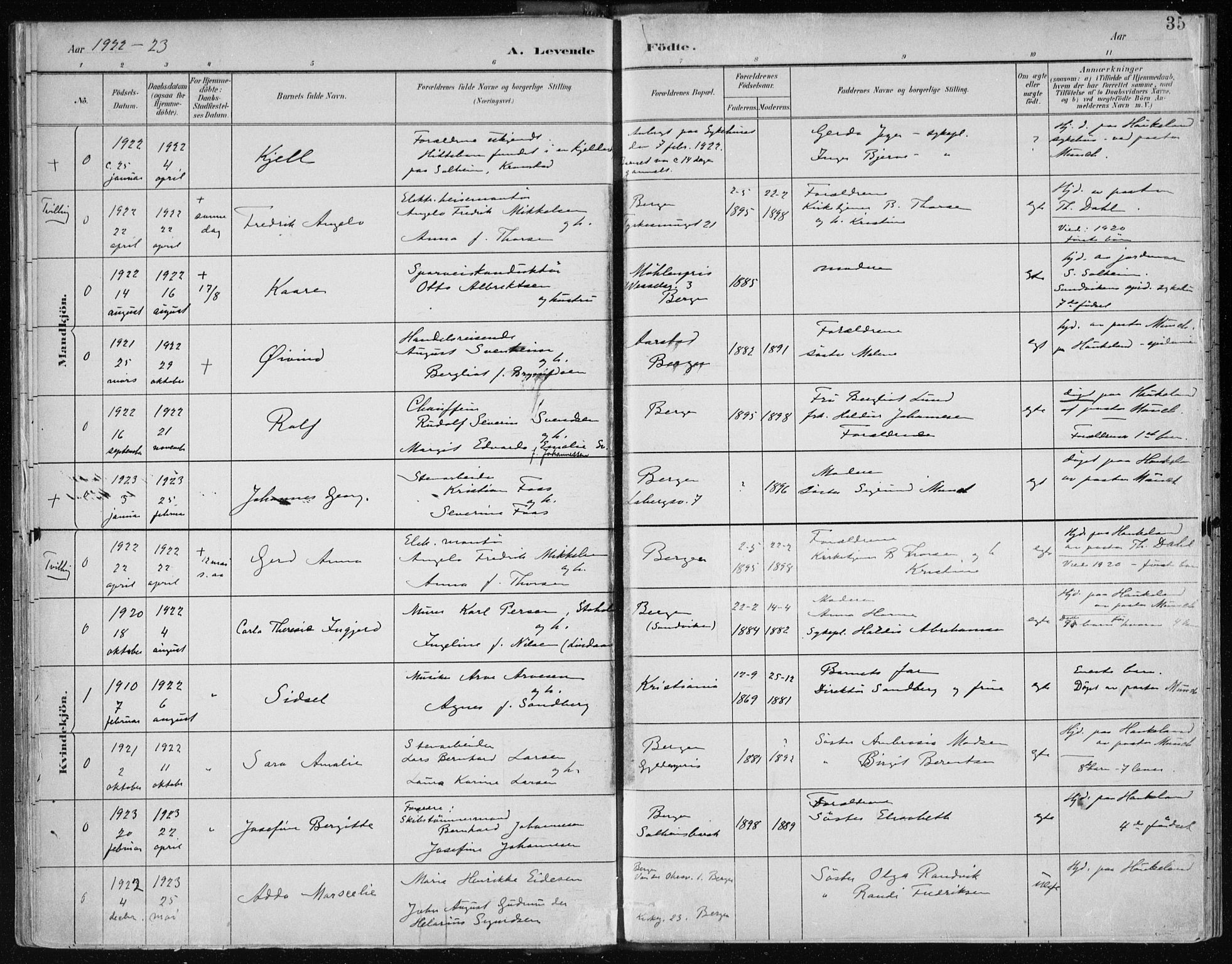 Bergen kommunale pleiehjem - stiftelsespresten, SAB/A-100281: Parish register (official) no. A 2, 1887-1939, p. 35