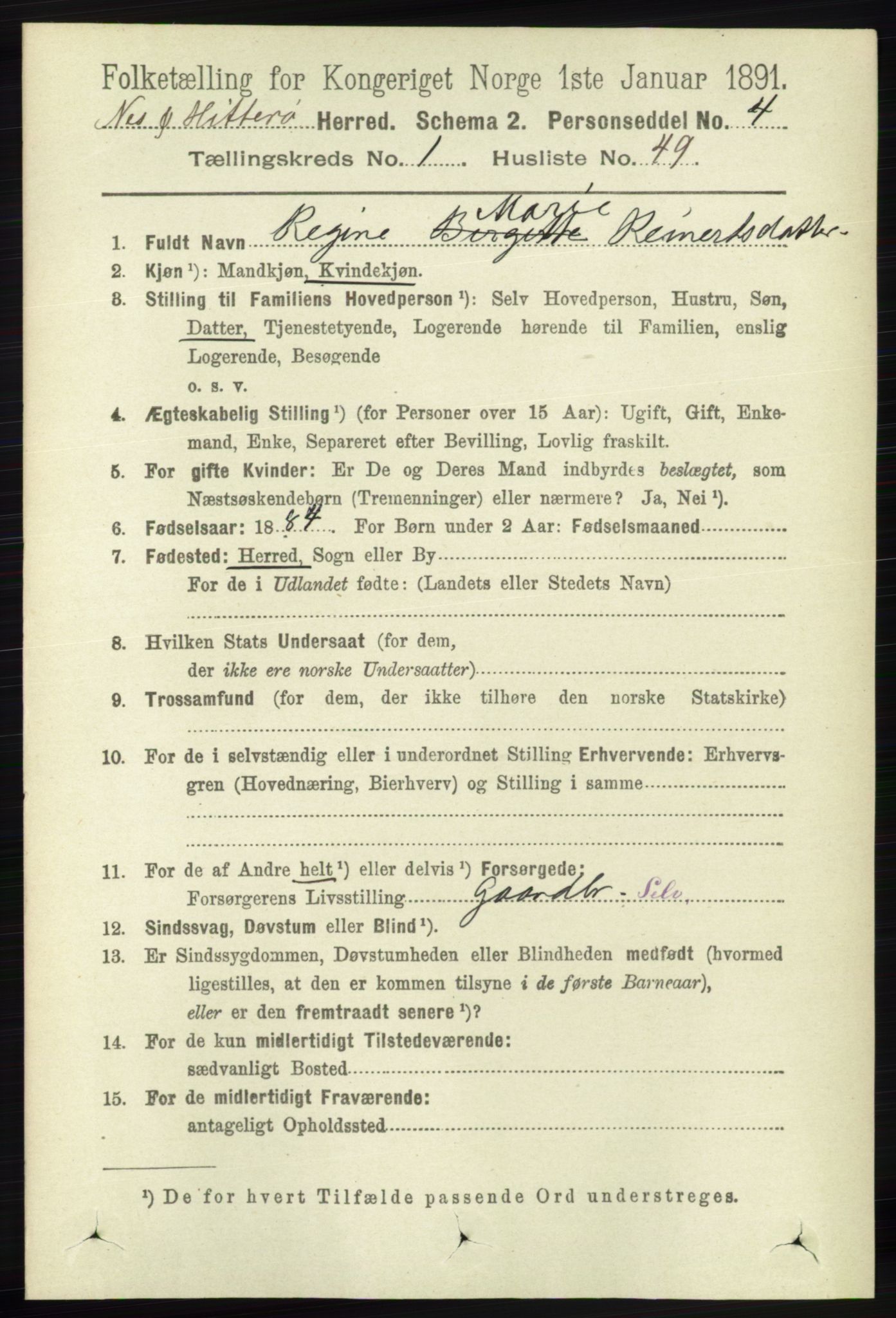 RA, 1891 census for 1043 Hidra og Nes, 1891, p. 367