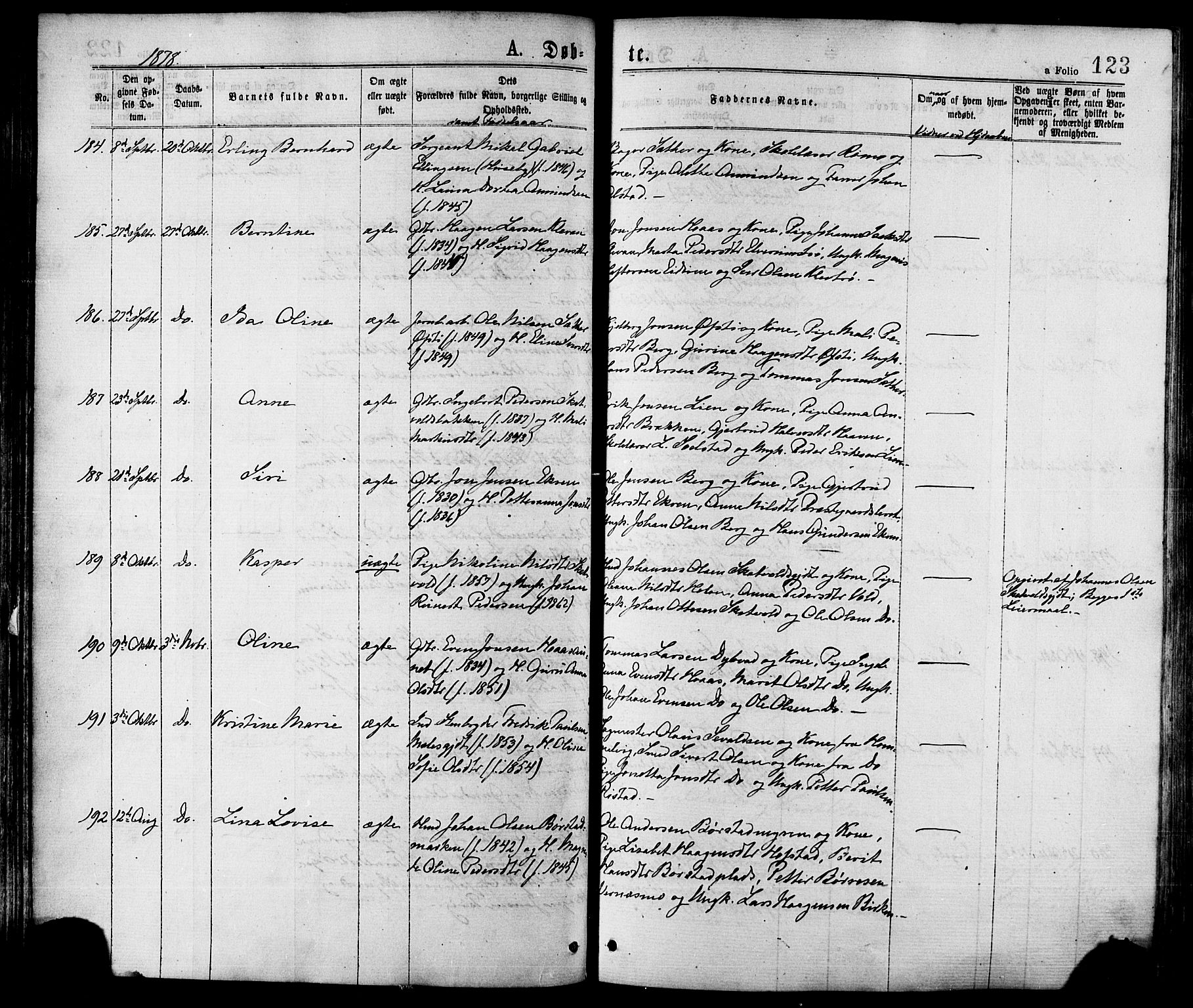 Ministerialprotokoller, klokkerbøker og fødselsregistre - Nord-Trøndelag, AV/SAT-A-1458/709/L0076: Parish register (official) no. 709A16, 1871-1879, p. 123