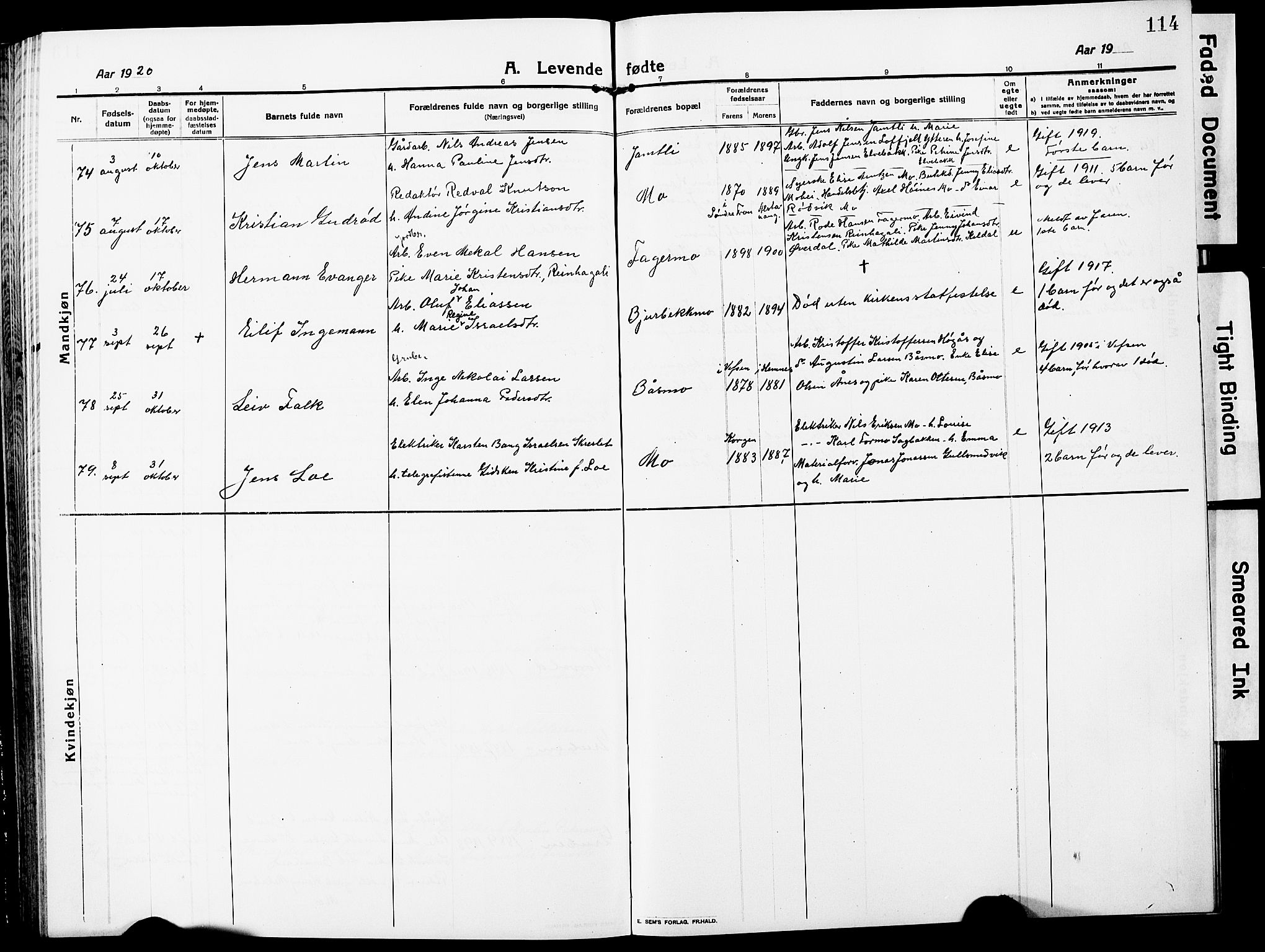 Ministerialprotokoller, klokkerbøker og fødselsregistre - Nordland, AV/SAT-A-1459/827/L0423: Parish register (copy) no. 827C12, 1912-1930, p. 114