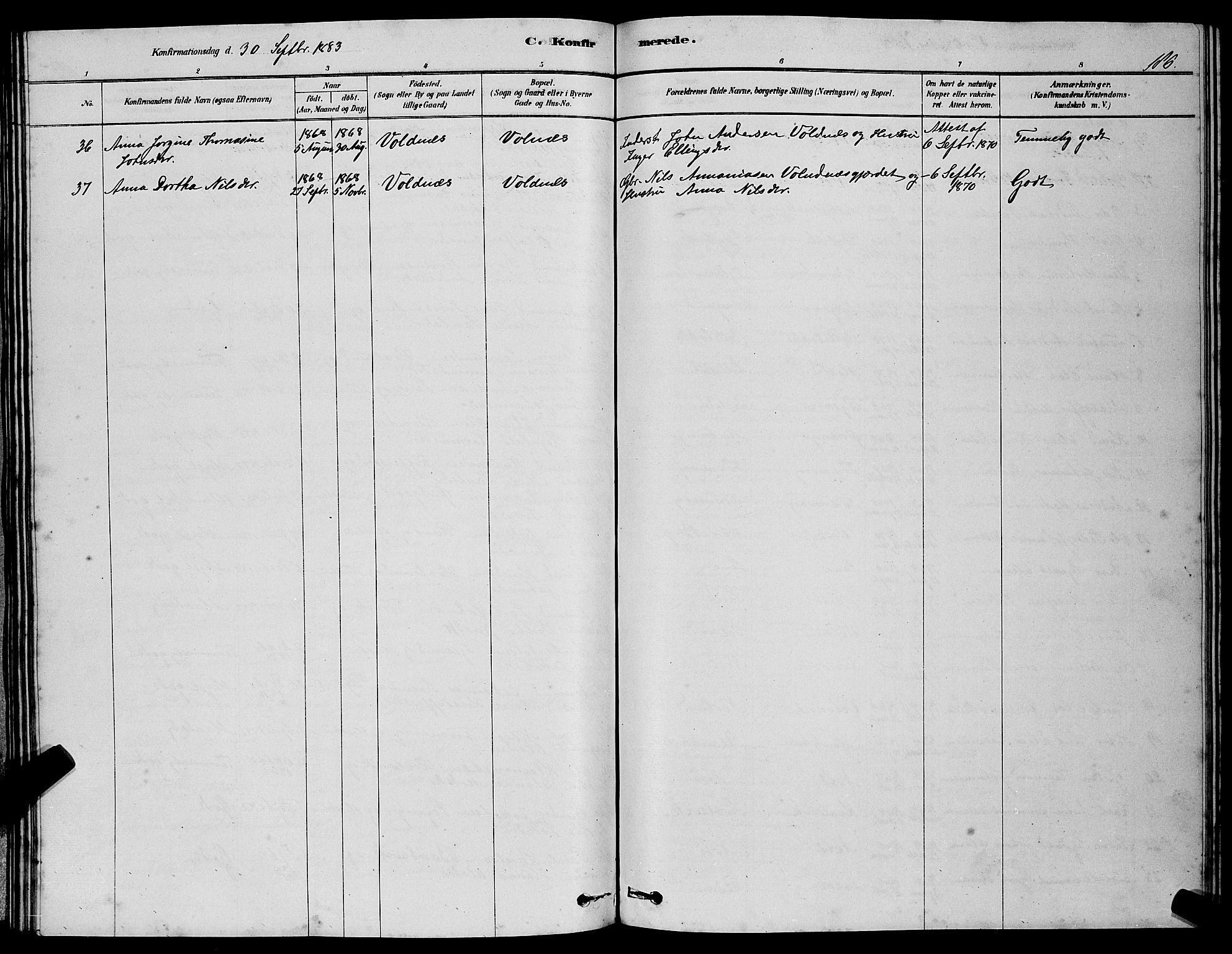 Ministerialprotokoller, klokkerbøker og fødselsregistre - Møre og Romsdal, SAT/A-1454/507/L0081: Parish register (copy) no. 507C04, 1878-1898, p. 186