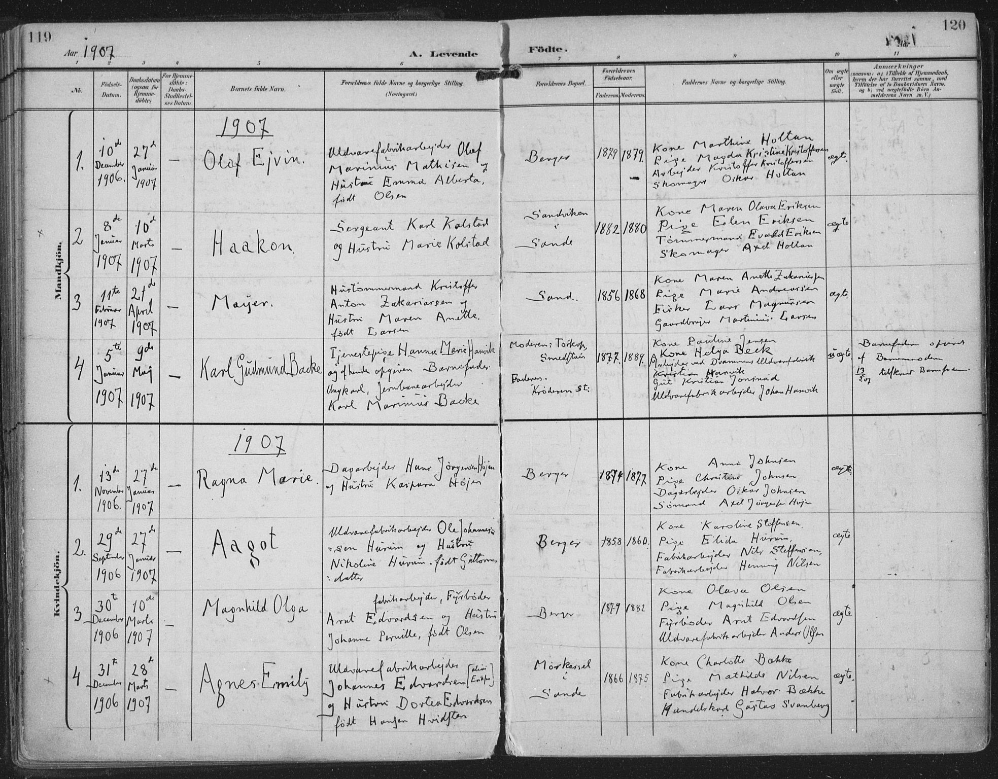 Strømm kirkebøker, AV/SAKO-A-322/F/Fa/L0005: Parish register (official) no. I 5, 1898-1919, p. 119-120