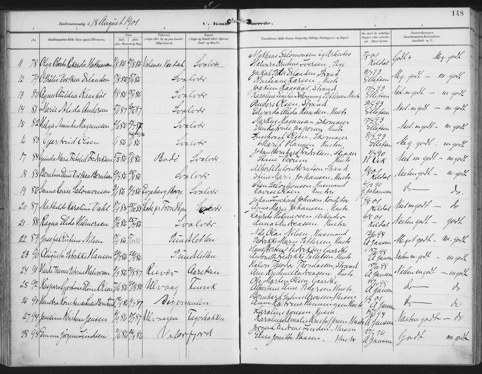 Ministerialprotokoller, klokkerbøker og fødselsregistre - Nordland, AV/SAT-A-1459/874/L1062: Parish register (official) no. 874A06, 1899-1907, p. 148