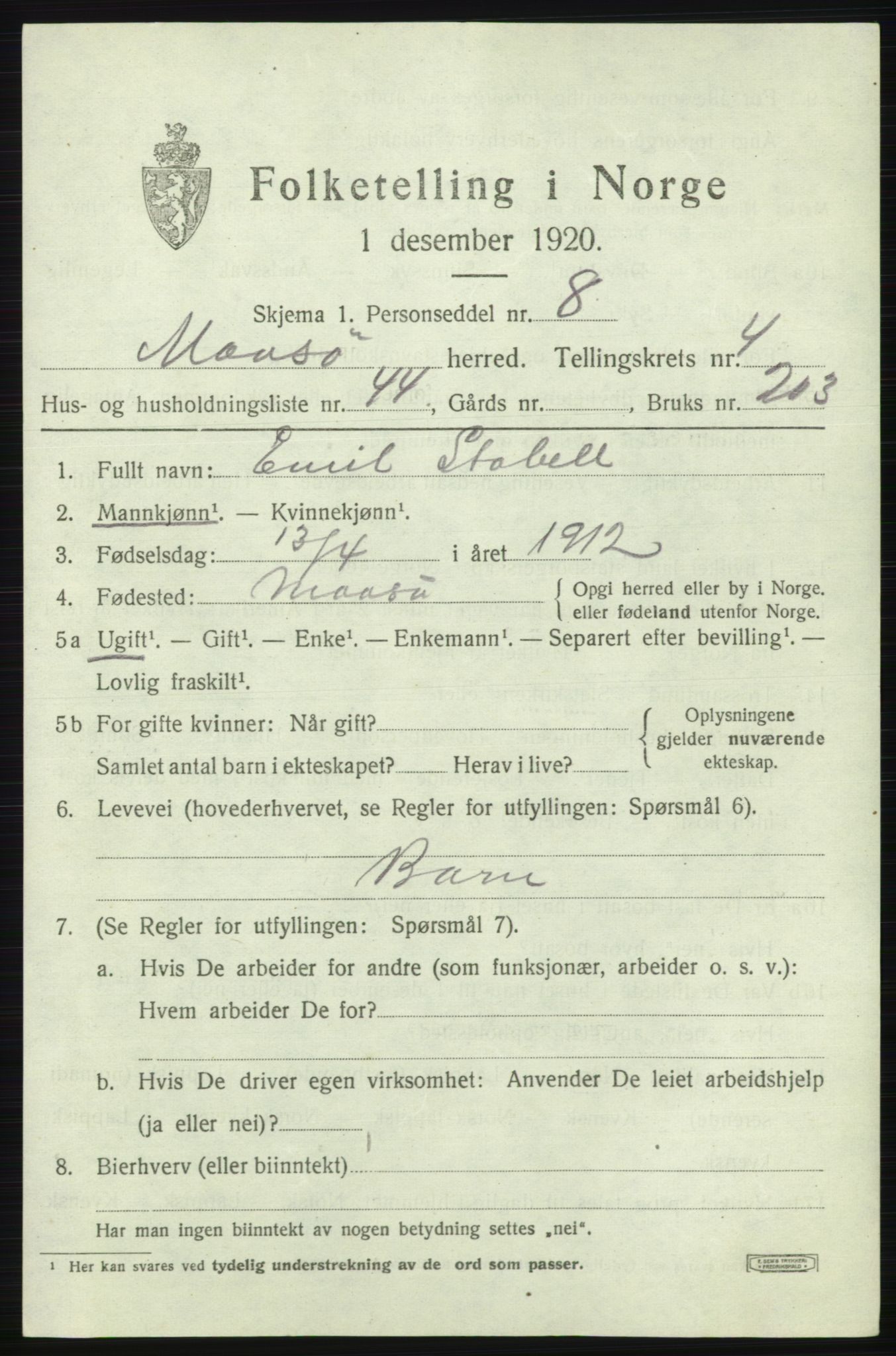 SATØ, 1920 census for Måsøy, 1920, p. 2332