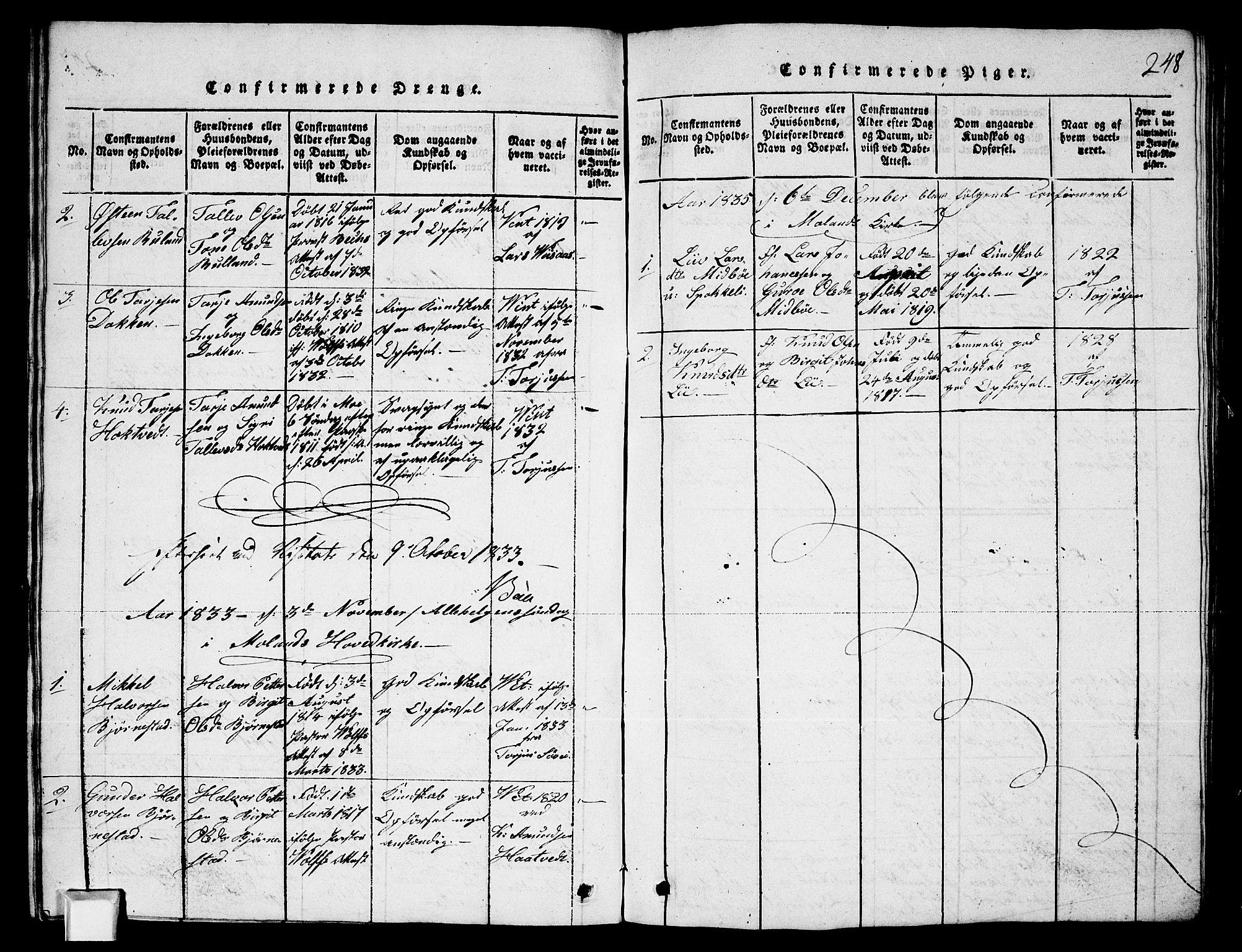 Fyresdal kirkebøker, AV/SAKO-A-263/G/Ga/L0003: Parish register (copy) no. I 3, 1815-1863, p. 248