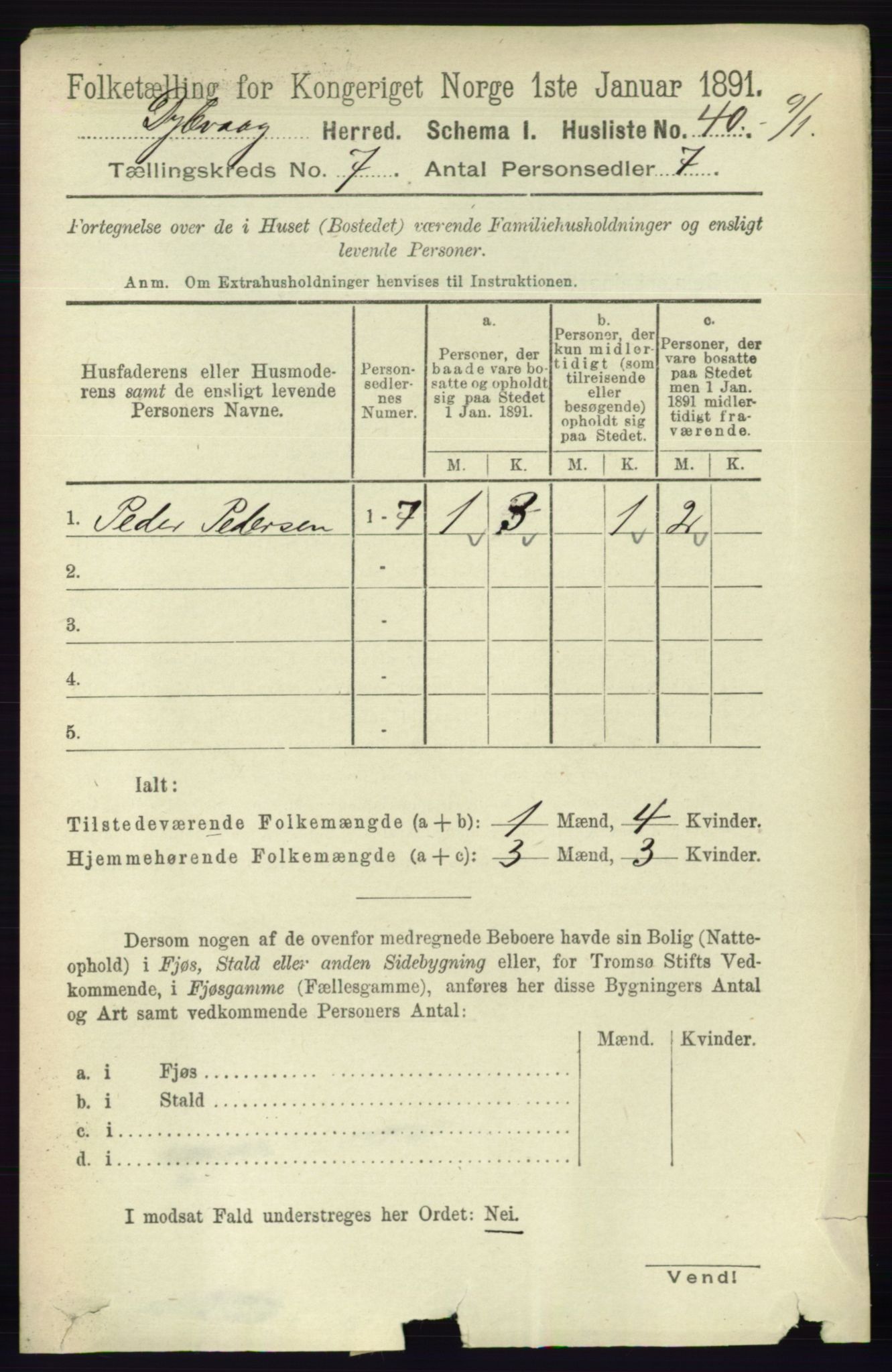 RA, 1891 census for 0915 Dypvåg, 1891, p. 2408