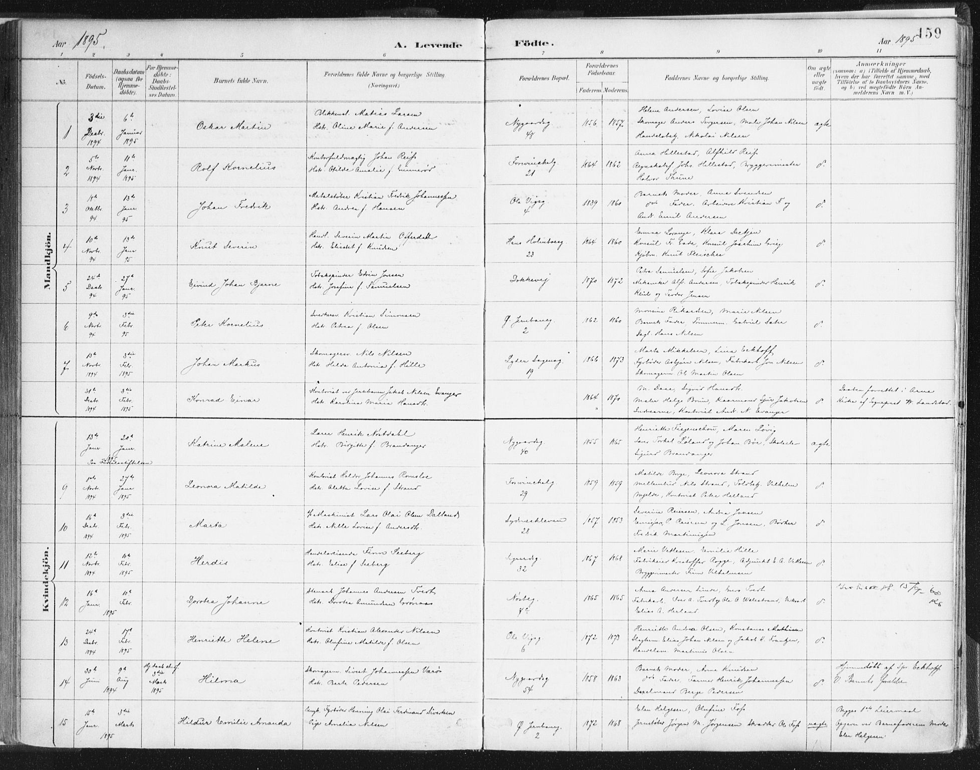Johanneskirken sokneprestembete, SAB/A-76001/H/Haa/L0001: Parish register (official) no. A 1, 1885-1900, p. 159