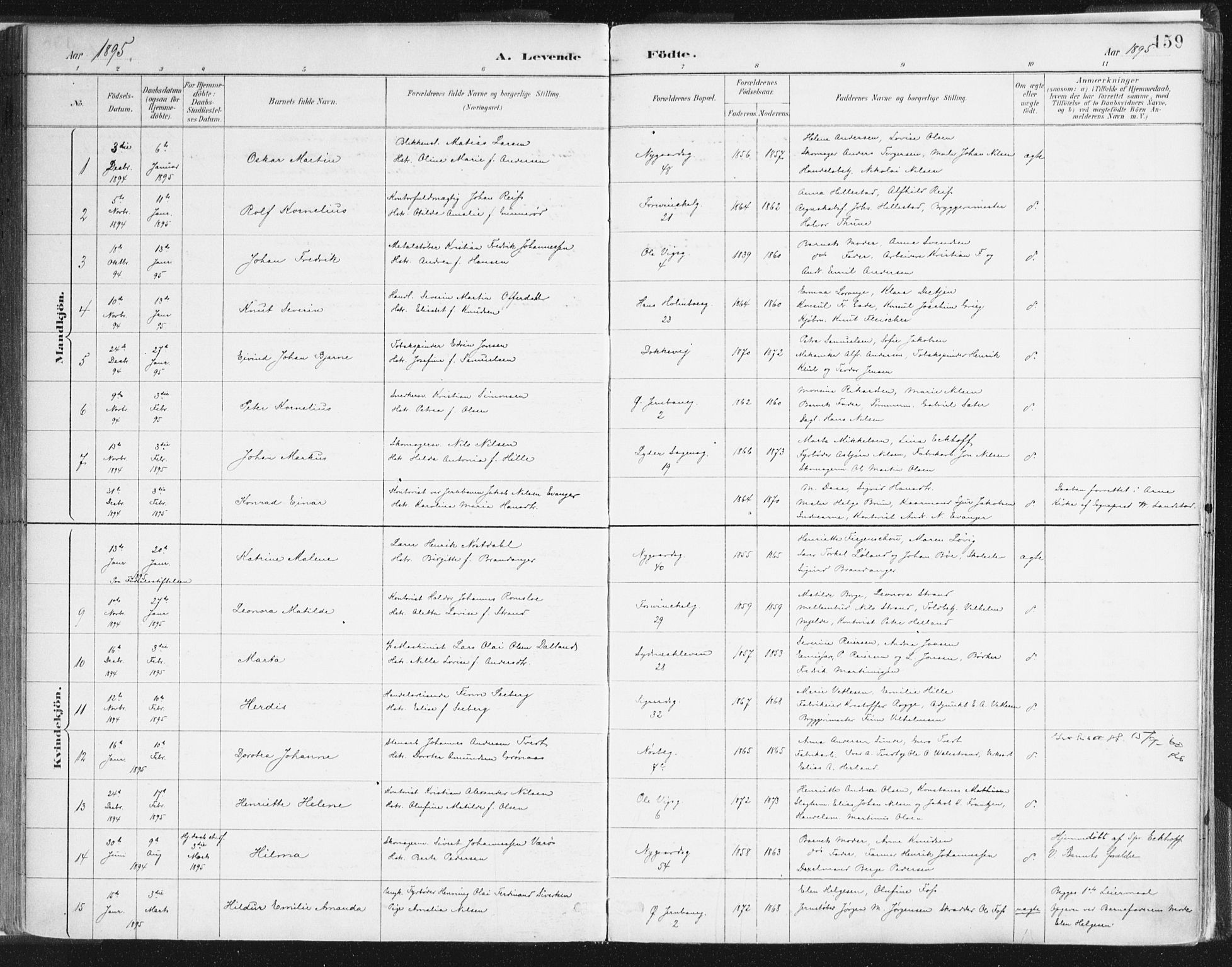 Johanneskirken sokneprestembete, AV/SAB-A-76001/H/Haa/L0001: Parish register (official) no. A 1, 1885-1900, p. 159