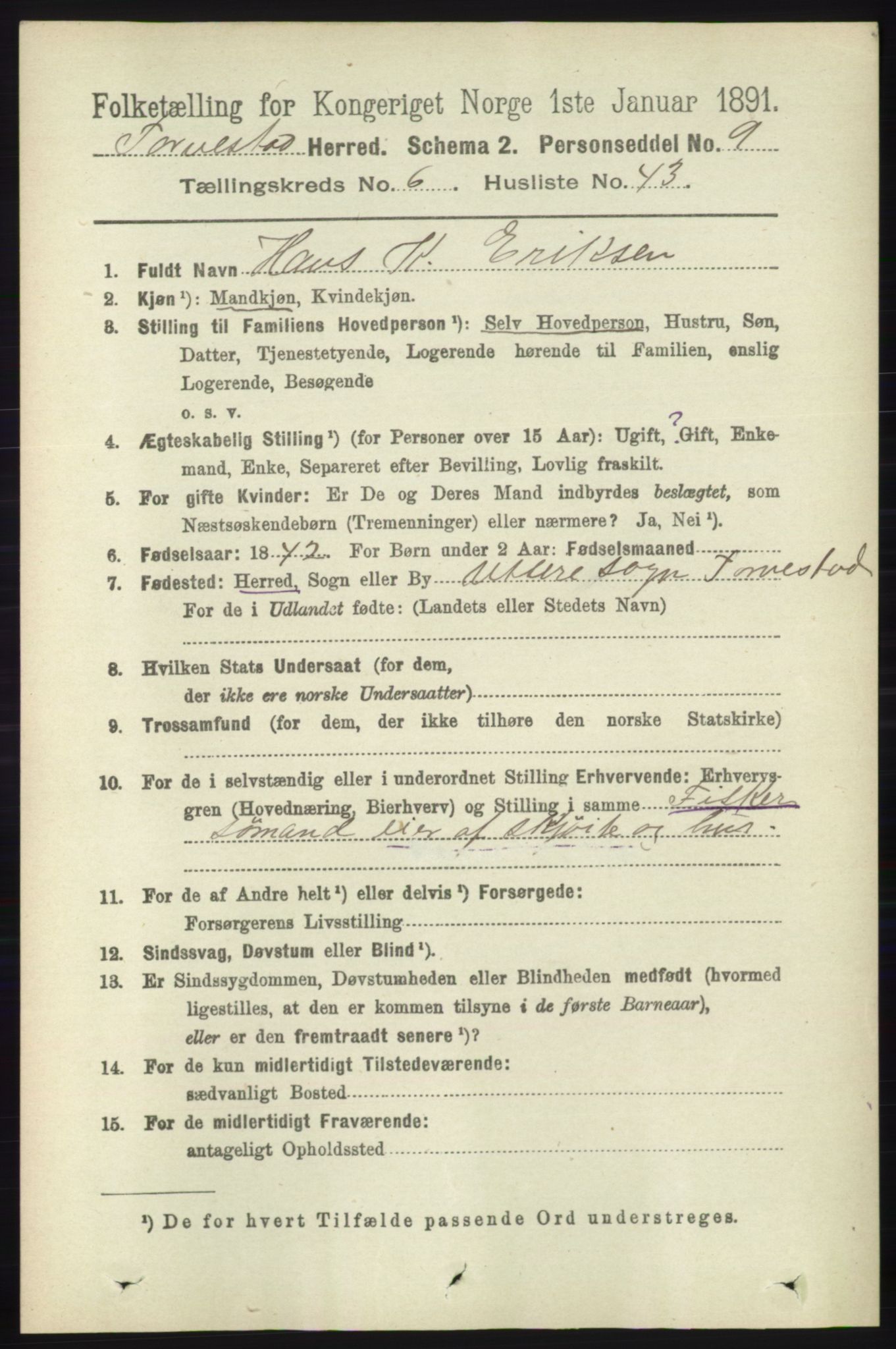 RA, 1891 census for 1152 Torvastad, 1891, p. 2203