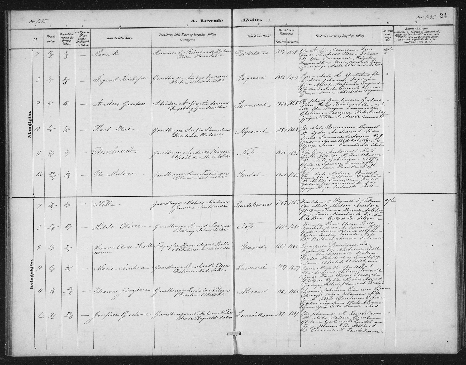 Gaular sokneprestembete, AV/SAB-A-80001/H/Hab: Parish register (copy) no. A 4, 1889-1912, p. 24