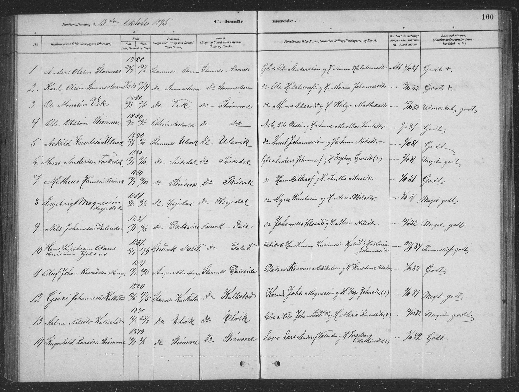Vaksdal Sokneprestembete, SAB/A-78901/H/Hab: Parish register (copy) no. D 1, 1878-1939, p. 160