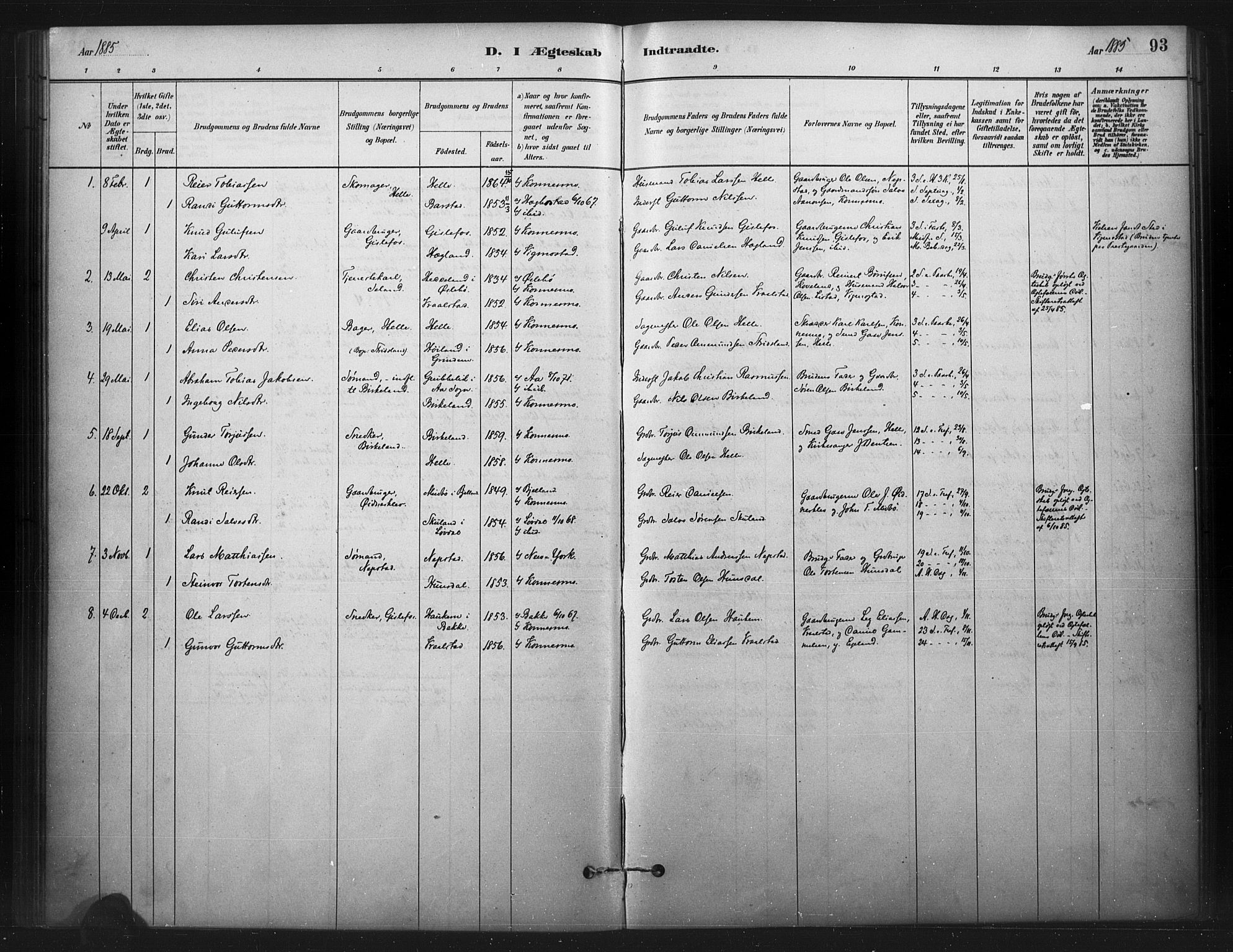 Nord-Audnedal sokneprestkontor, AV/SAK-1111-0032/F/Fa/Faa/L0003: Parish register (official) no. A 3, 1882-1900, p. 93