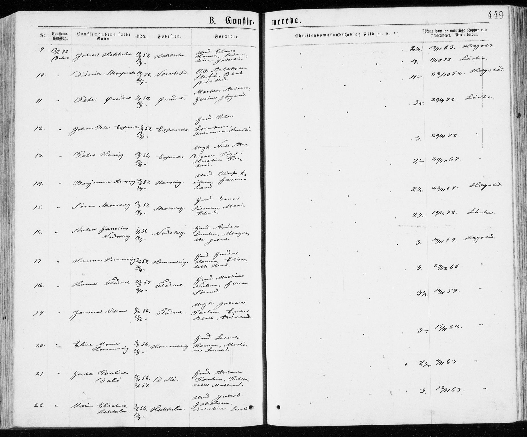 Ministerialprotokoller, klokkerbøker og fødselsregistre - Sør-Trøndelag, SAT/A-1456/640/L0576: Parish register (official) no. 640A01, 1846-1876, p. 449