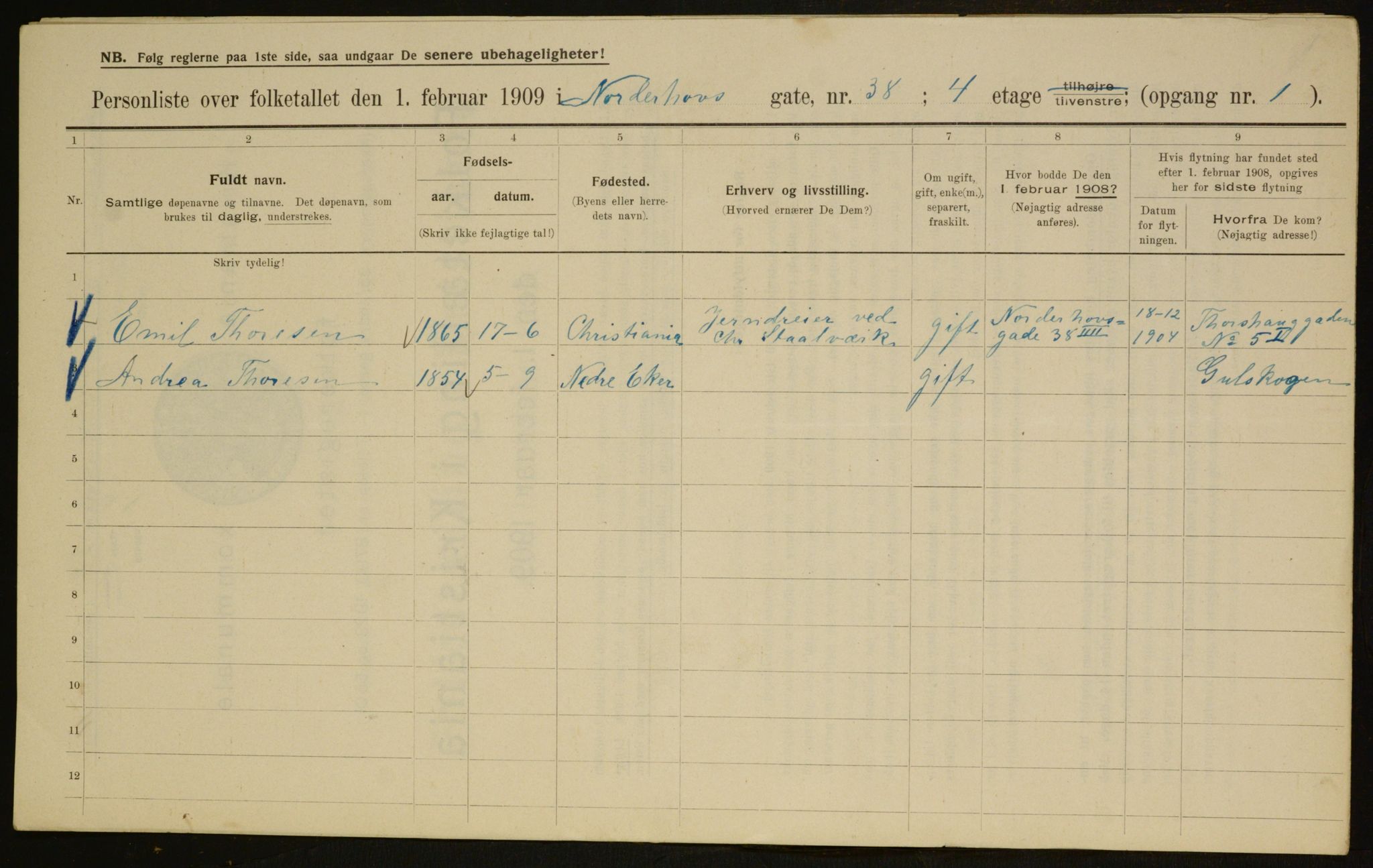 OBA, Municipal Census 1909 for Kristiania, 1909, p. 66157