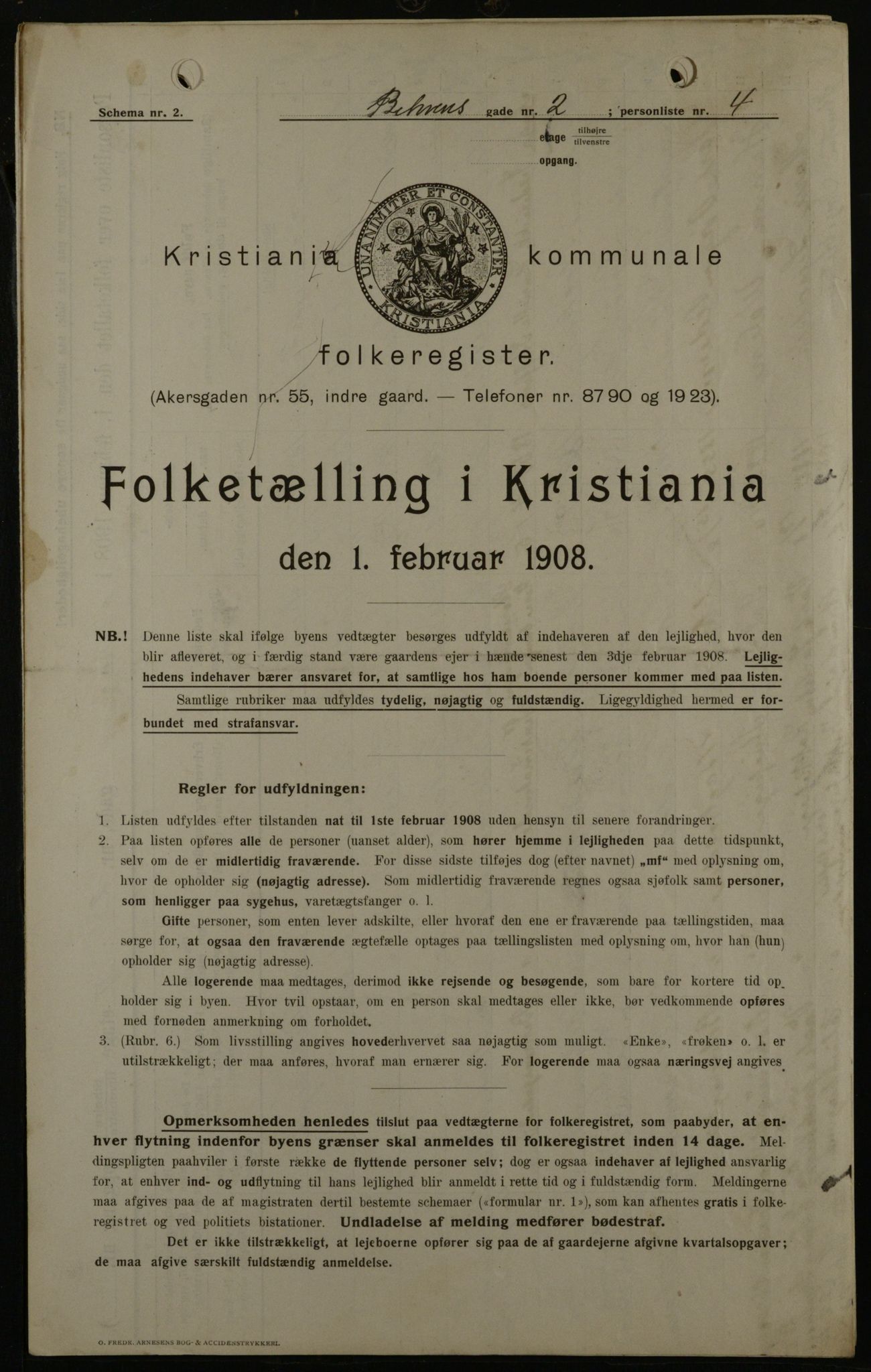 OBA, Municipal Census 1908 for Kristiania, 1908, p. 3352