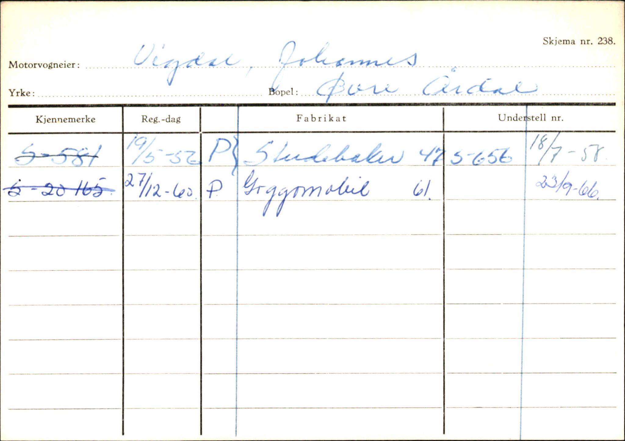 Statens vegvesen, Sogn og Fjordane vegkontor, SAB/A-5301/4/F/L0146: Registerkort Årdal R-Å samt diverse kort, 1945-1975, p. 1198