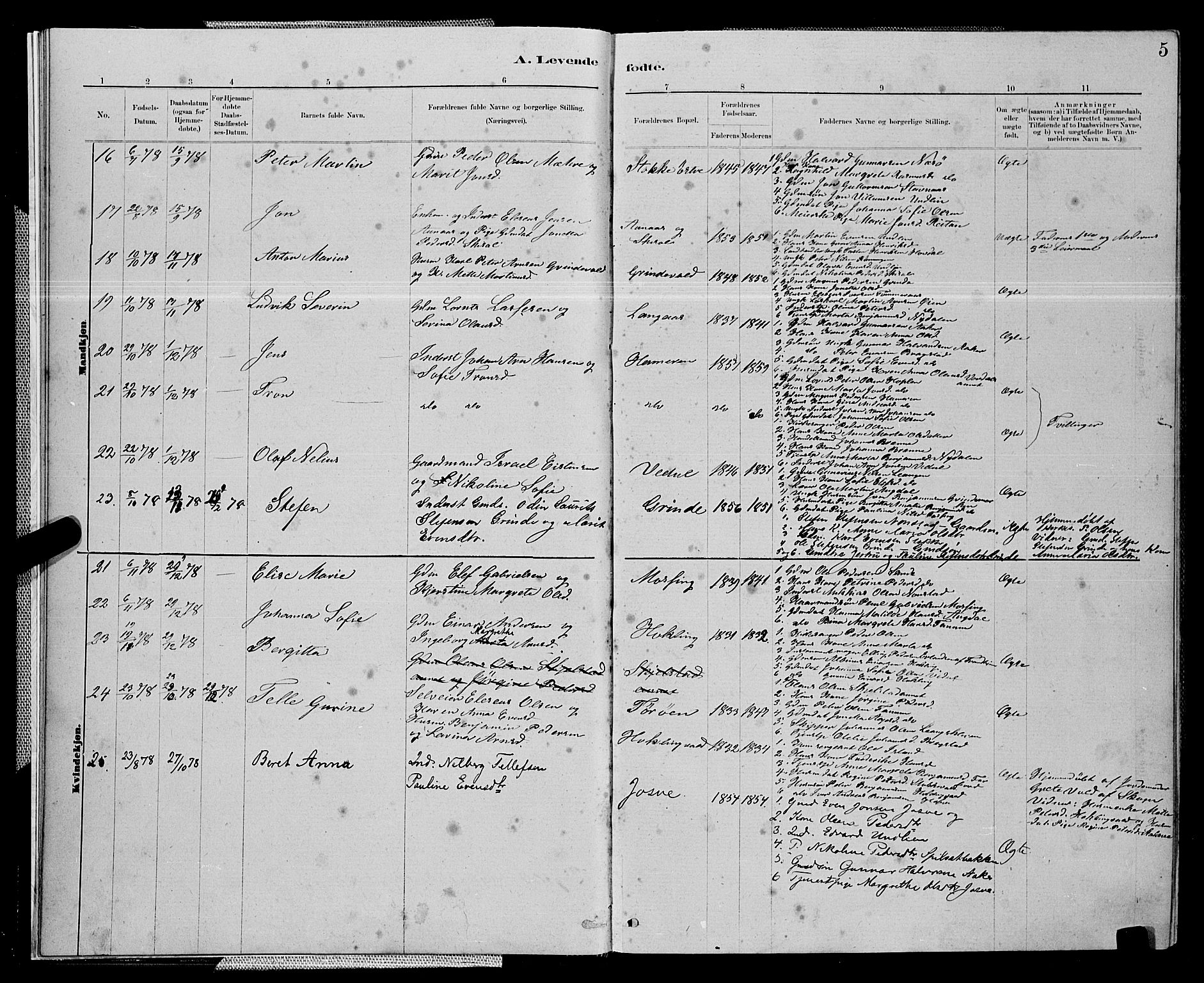 Ministerialprotokoller, klokkerbøker og fødselsregistre - Nord-Trøndelag, SAT/A-1458/714/L0134: Parish register (copy) no. 714C03, 1878-1898, p. 5