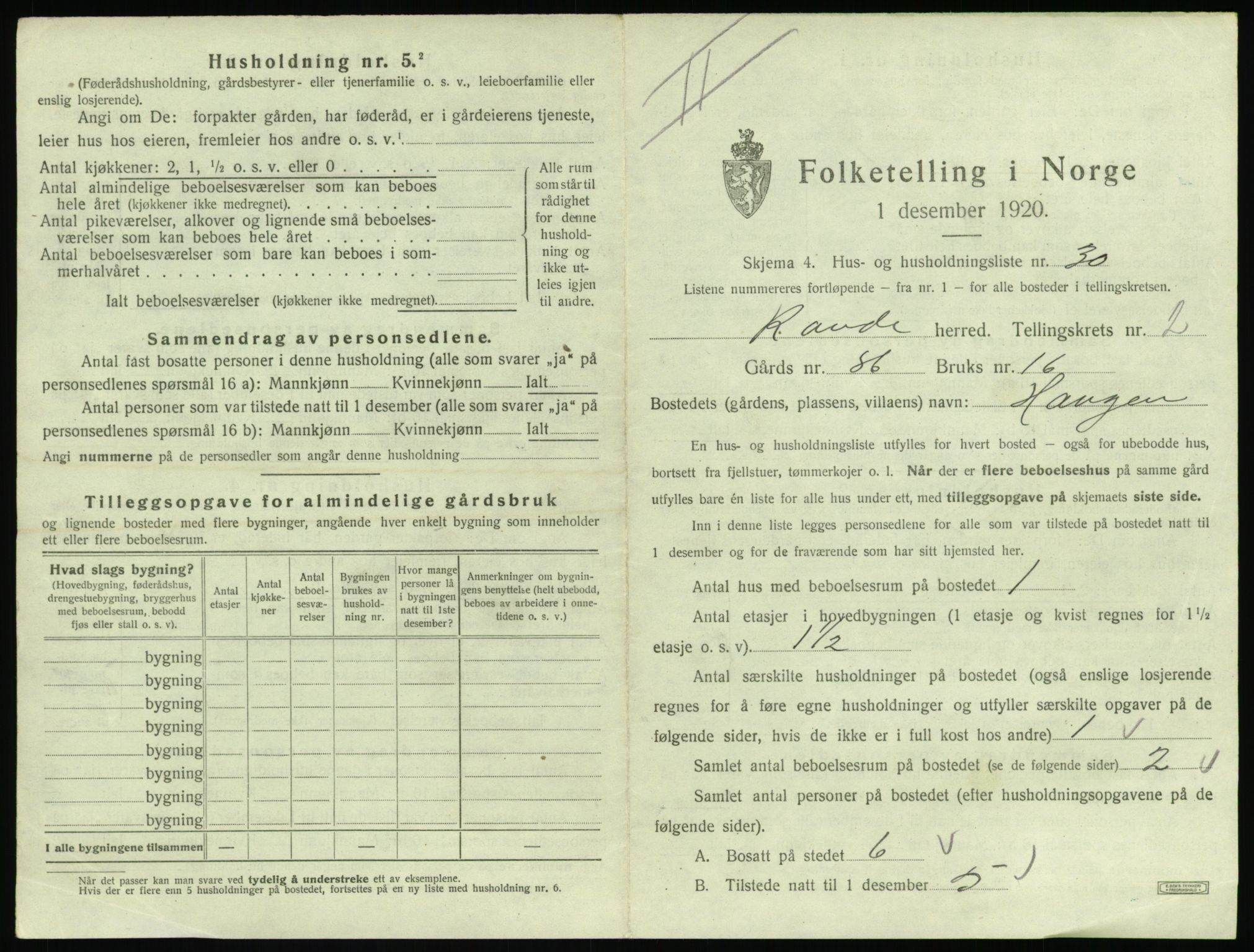 SAT, 1920 census for Rovde, 1920, p. 125