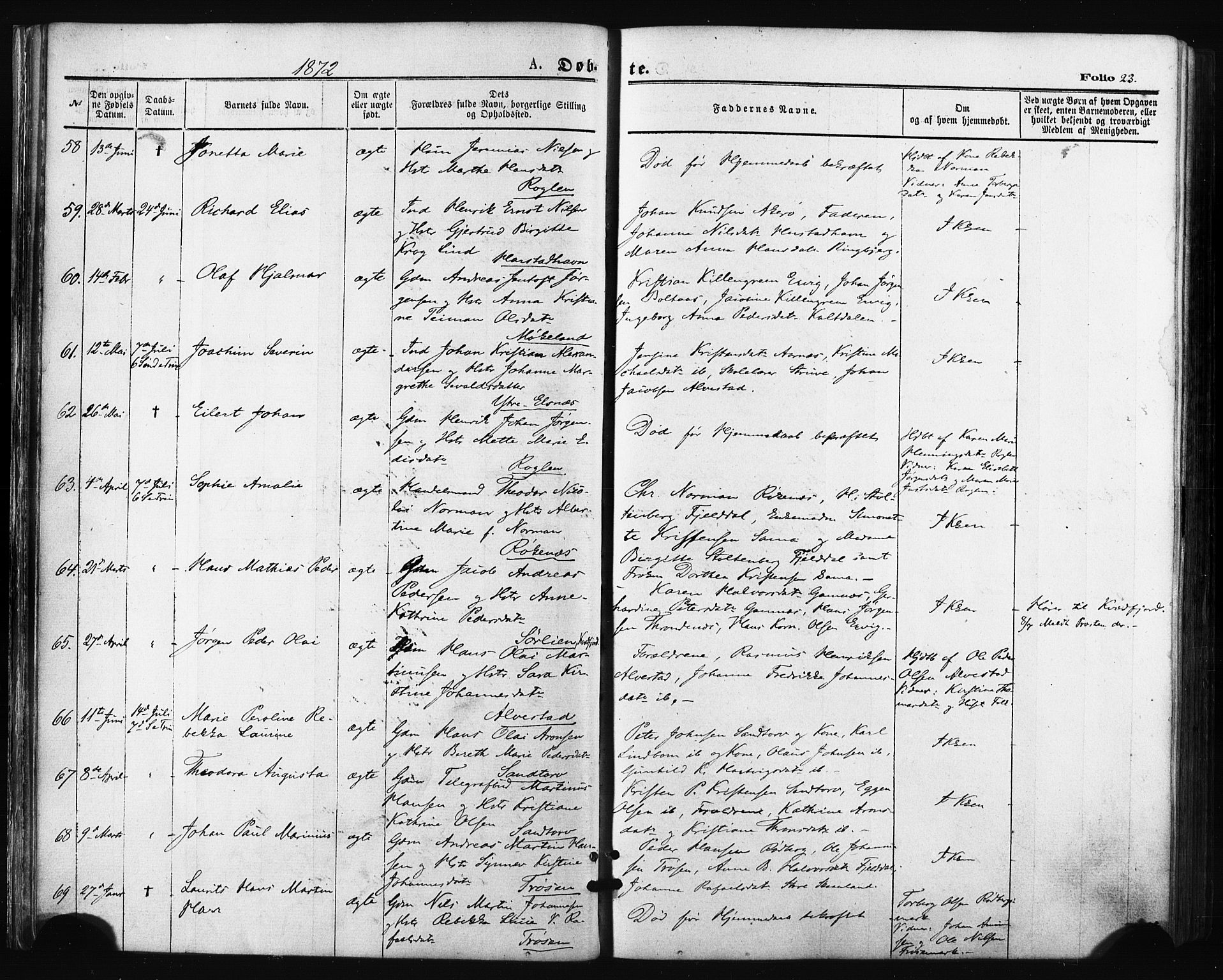 Trondenes sokneprestkontor, AV/SATØ-S-1319/H/Ha/L0013kirke: Parish register (official) no. 13, 1870-1878, p. 23