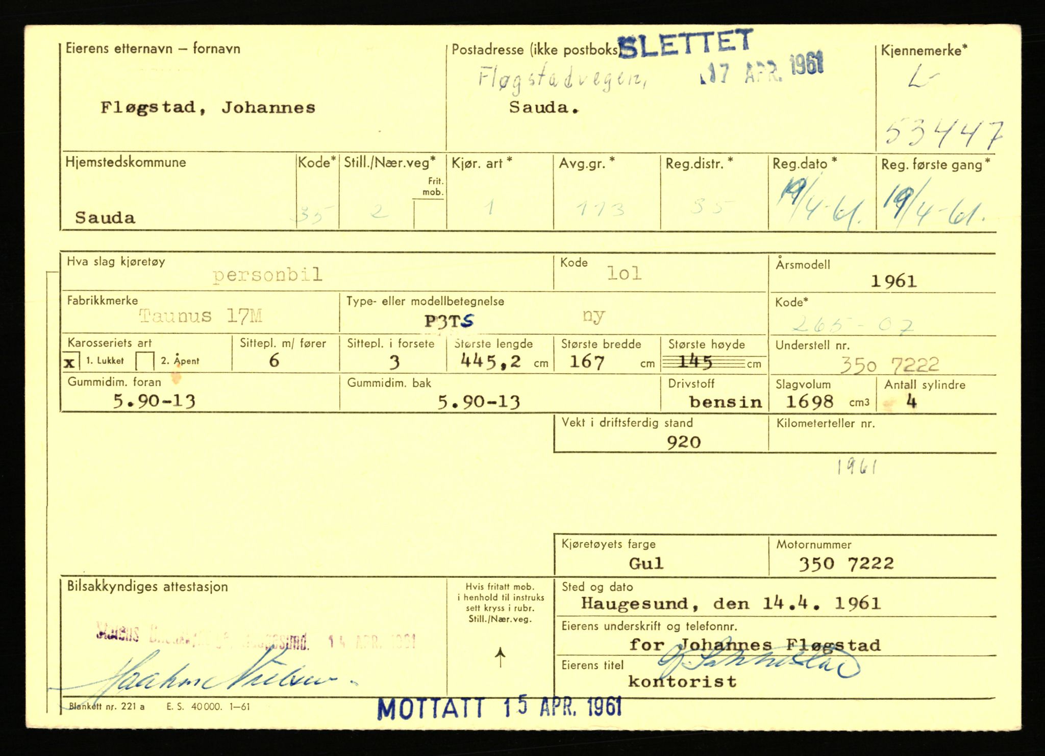 Stavanger trafikkstasjon, SAST/A-101942/0/F/L0053: L-52900 - L-54199, 1930-1971, p. 1413