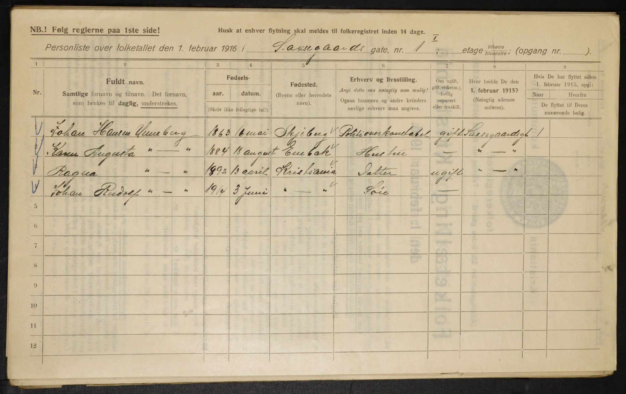 OBA, Municipal Census 1916 for Kristiania, 1916, p. 91486