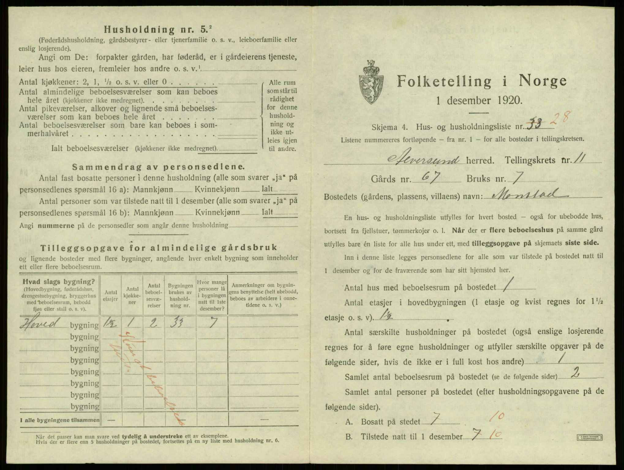 SAB, 1920 census for Alversund, 1920, p. 916