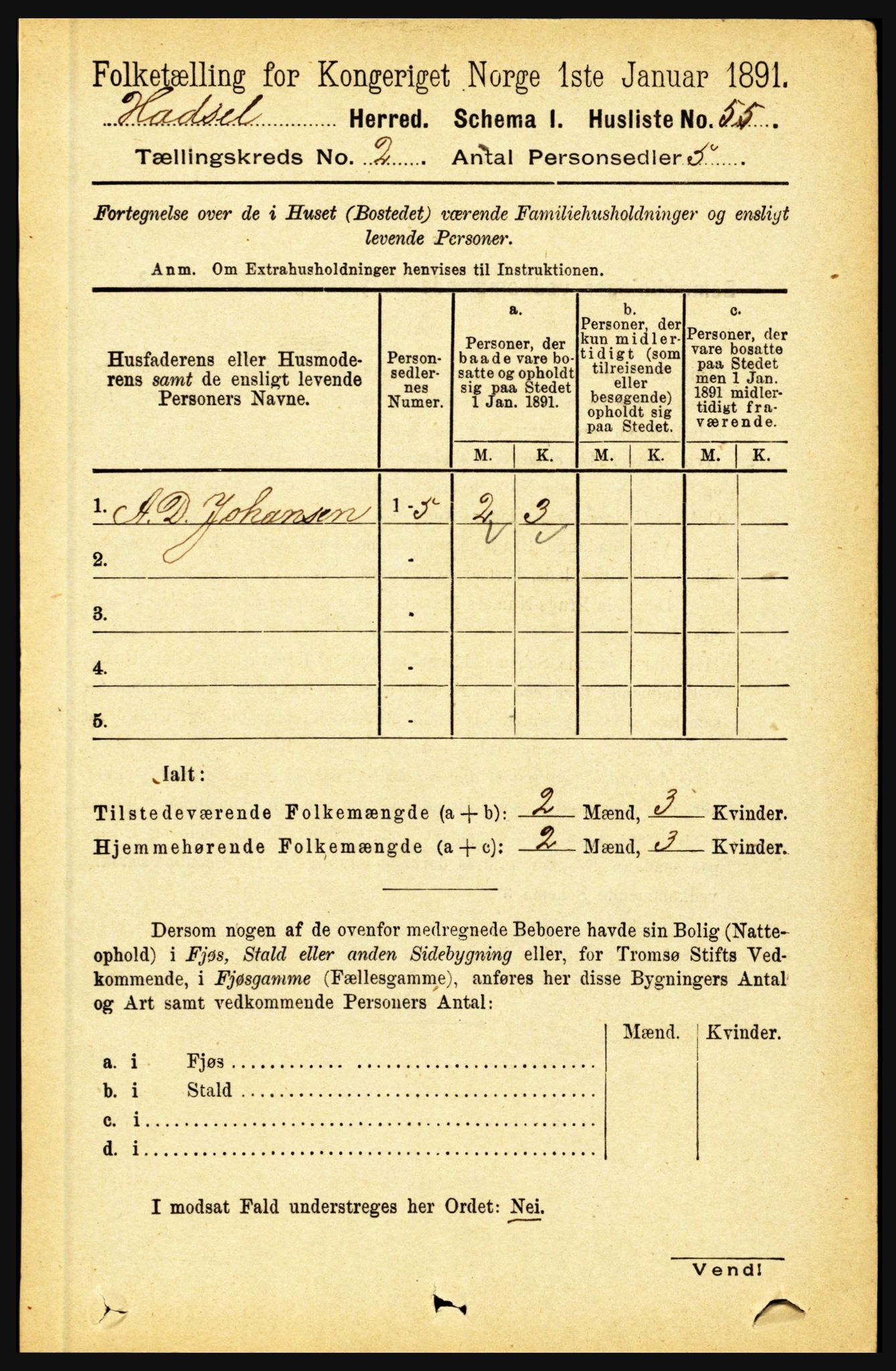 RA, 1891 census for 1866 Hadsel, 1891, p. 649