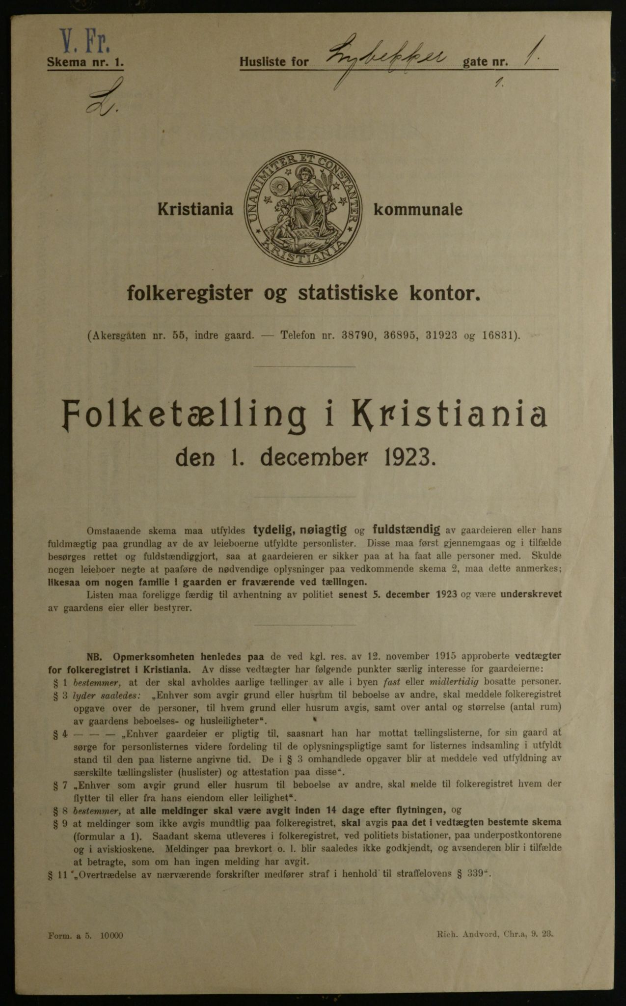 OBA, Municipal Census 1923 for Kristiania, 1923, p. 64959