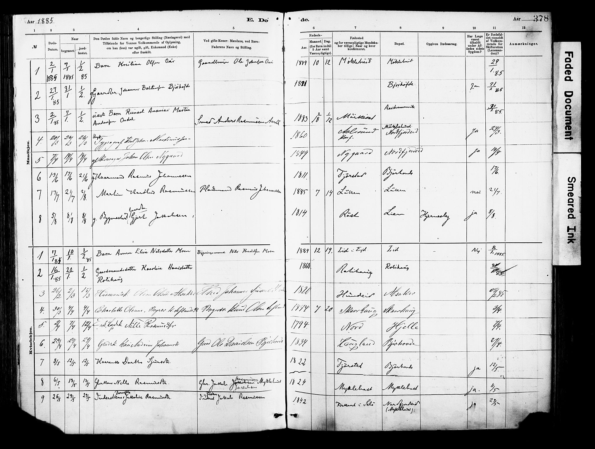 Eid sokneprestembete, AV/SAB-A-82301/H/Haa/Haab/L0001: Parish register (official) no. B 1, 1879-1906, p. 378