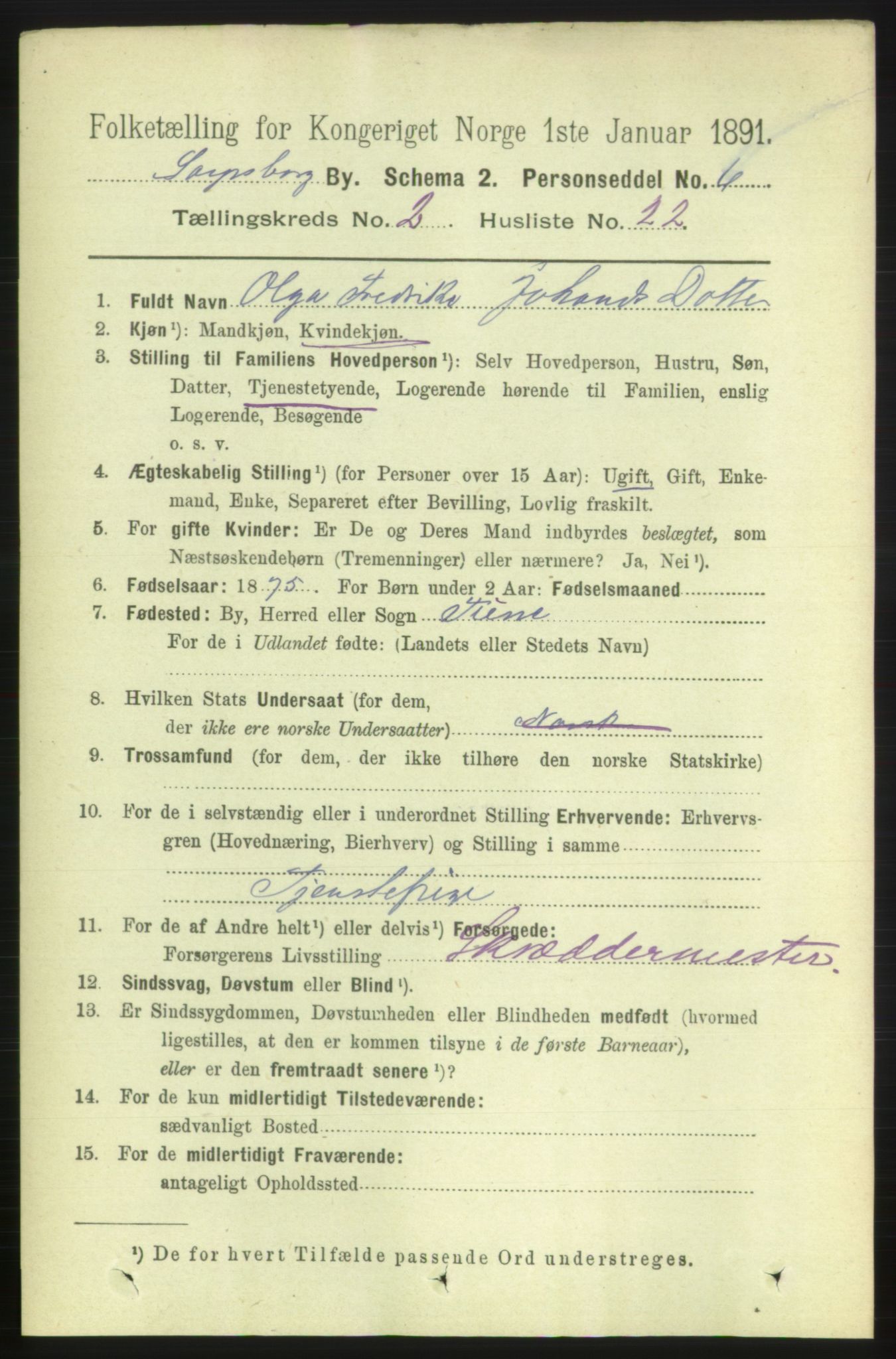 RA, 1891 census for 0102 Sarpsborg, 1891, p. 1475