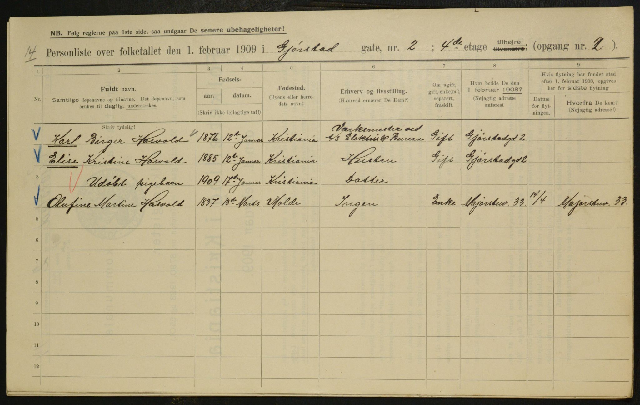 OBA, Municipal Census 1909 for Kristiania, 1909, p. 26577