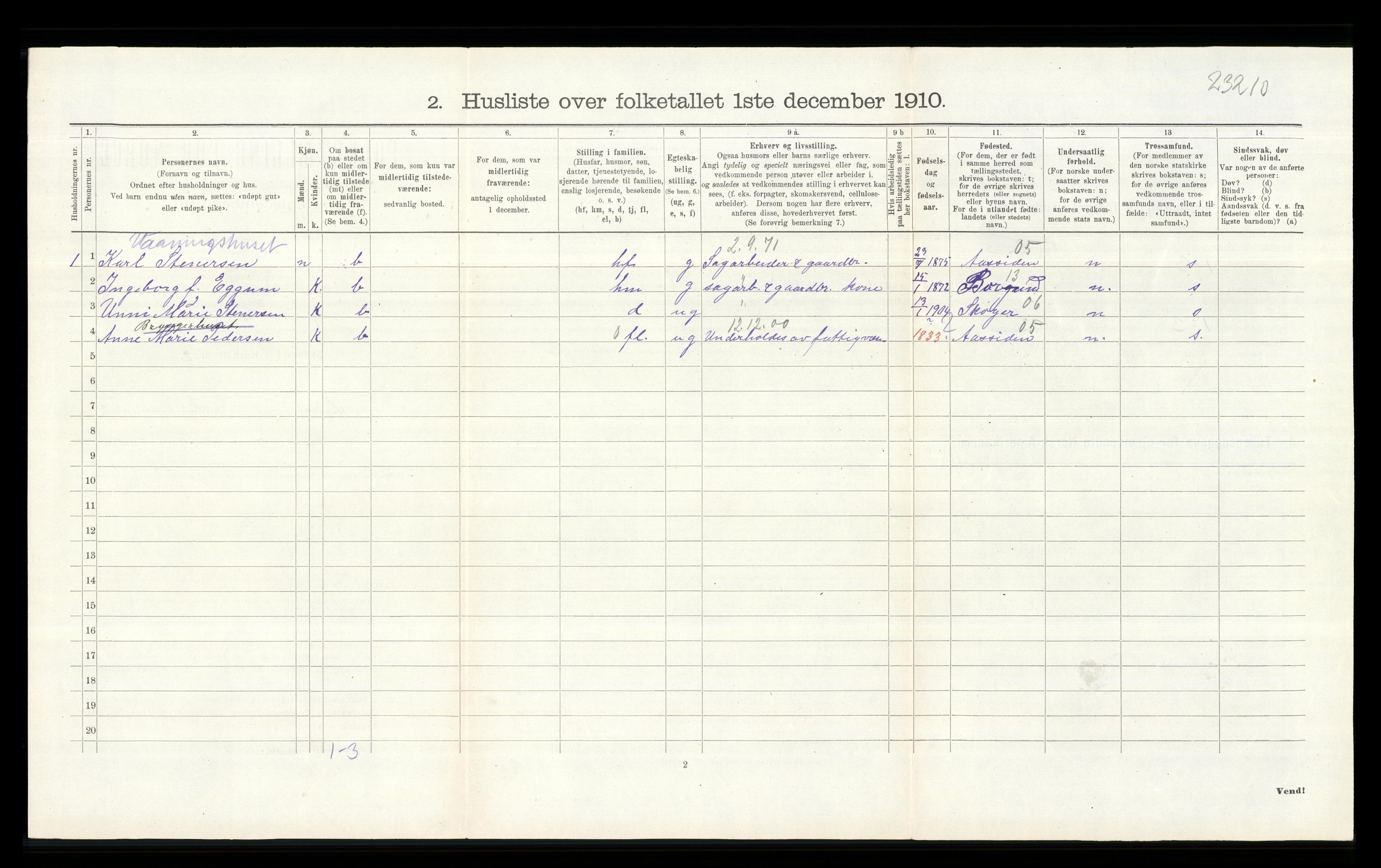 RA, 1910 census for Lier, 1910, p. 193