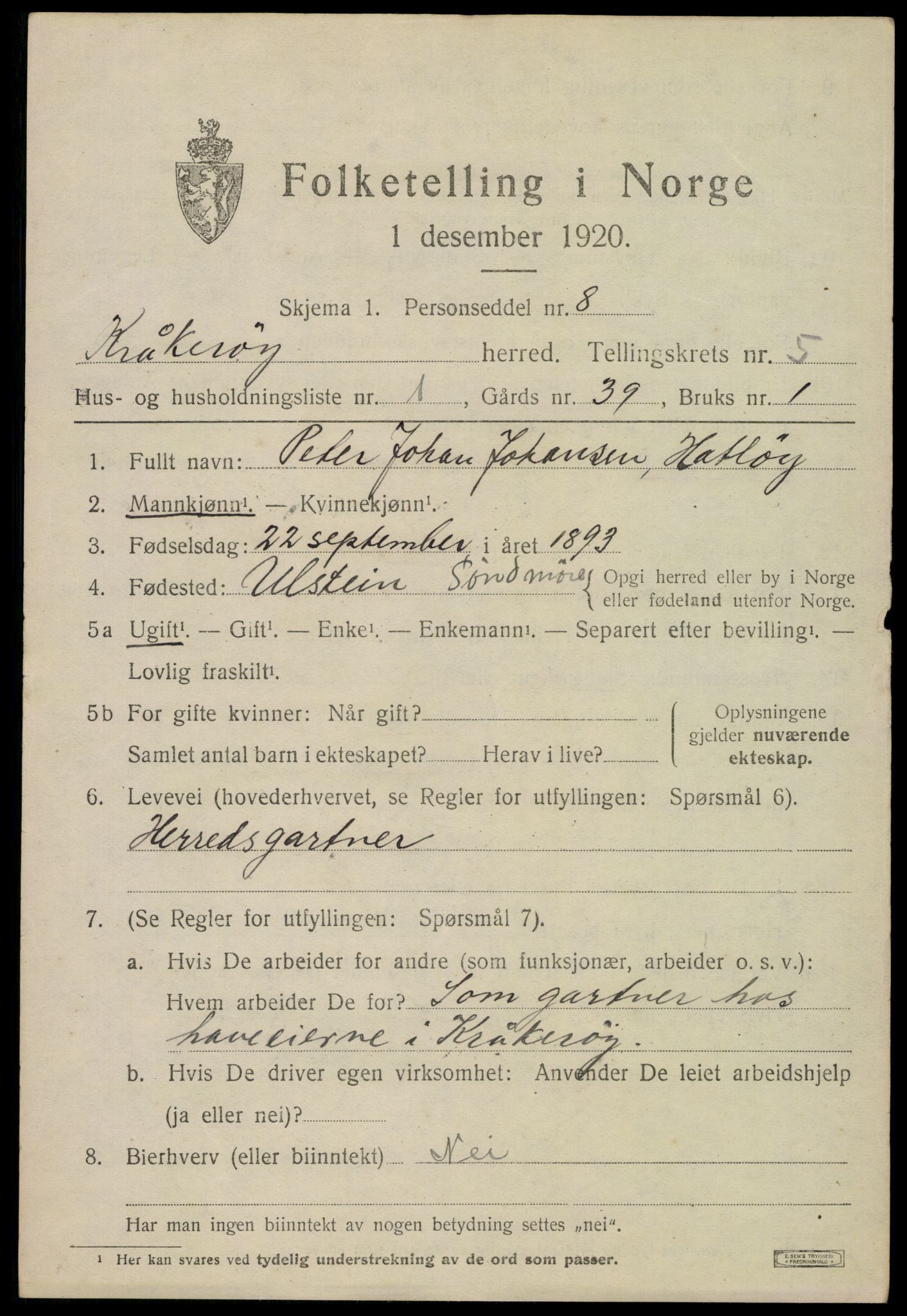 SAO, 1920 census for Kråkerøy, 1920, p. 5800