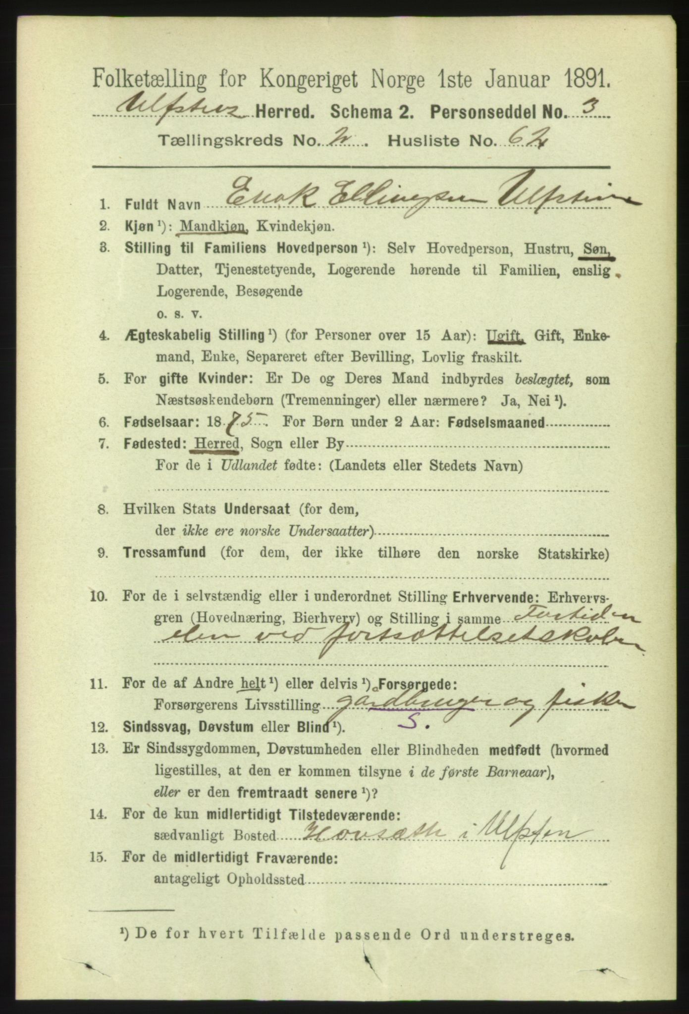 RA, 1891 census for 1516 Ulstein, 1891, p. 714