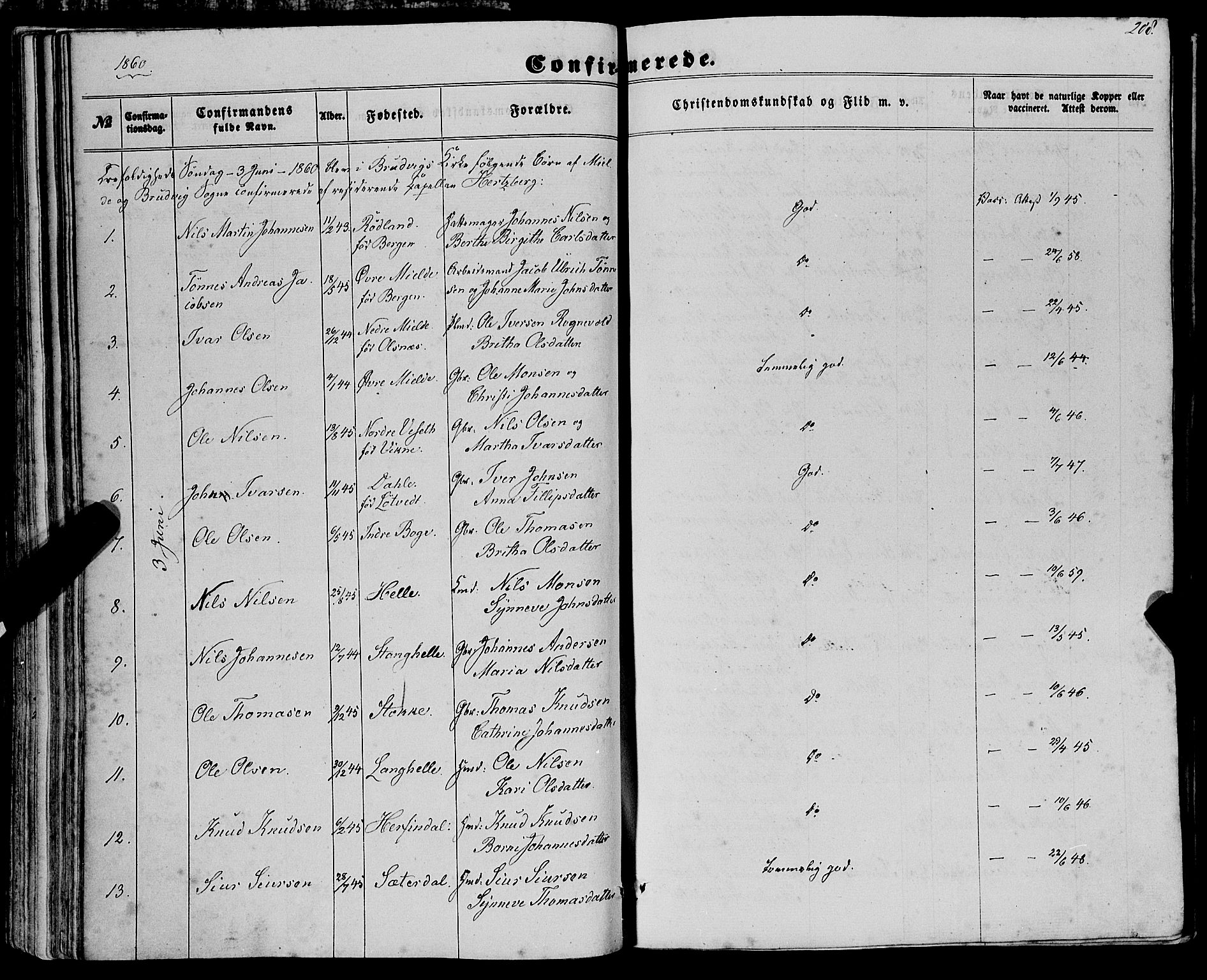 Haus sokneprestembete, AV/SAB-A-75601/H/Haa: Parish register (official) no. A 17, 1858-1870, p. 208