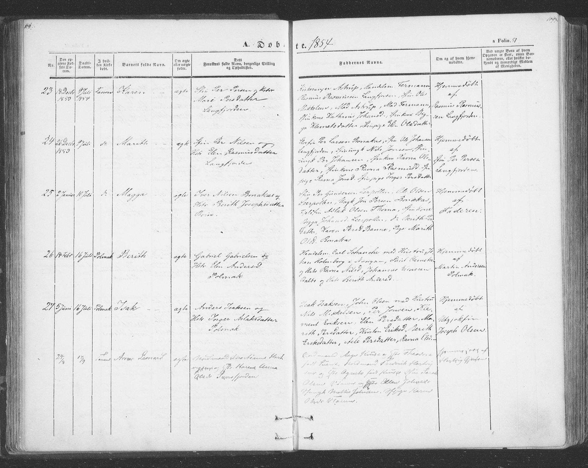 Tana sokneprestkontor, AV/SATØ-S-1334/H/Ha/L0001kirke: Parish register (official) no. 1, 1846-1861, p. 51