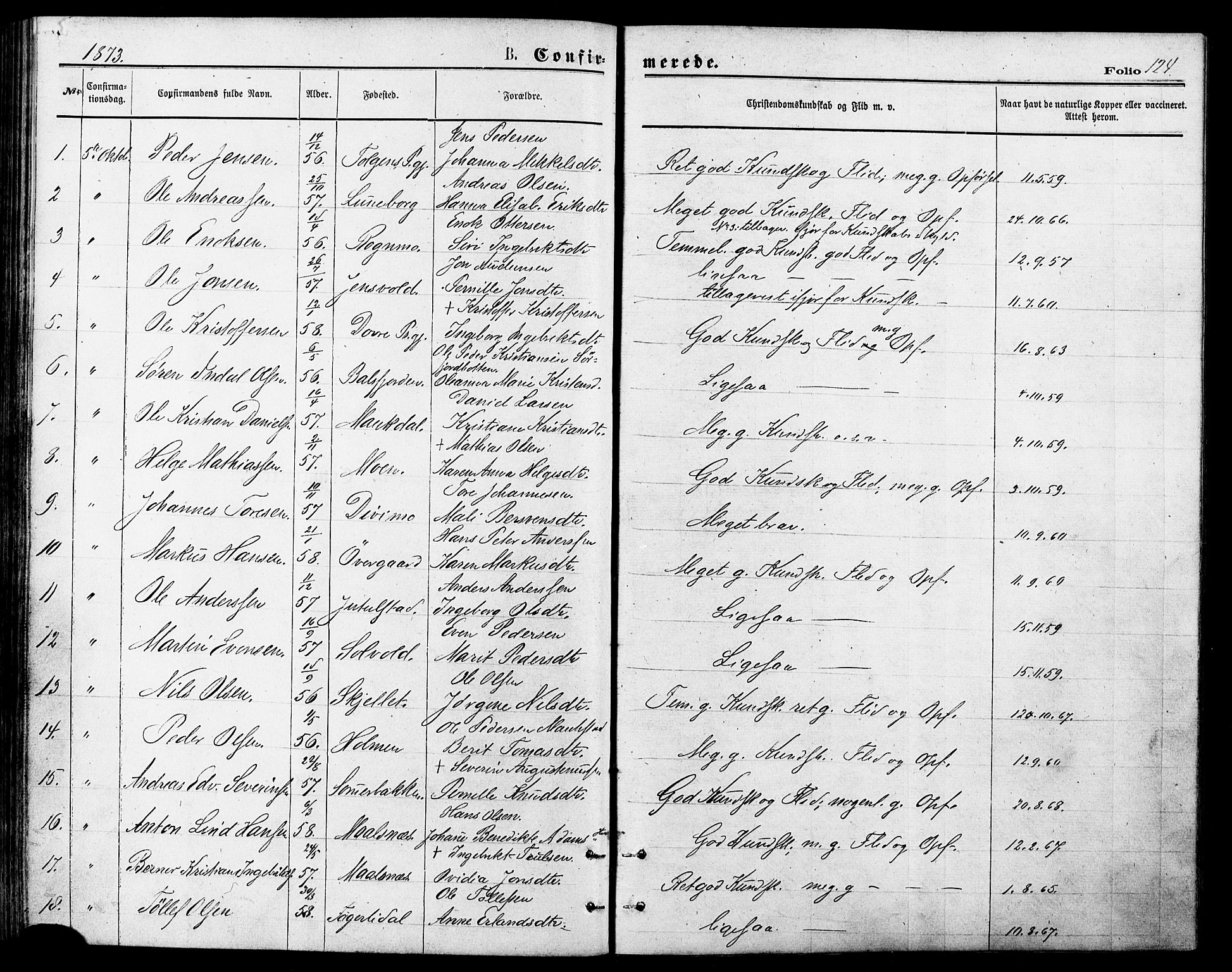 Målselv sokneprestembete, SATØ/S-1311/G/Ga/Gaa/L0005kirke: Parish register (official) no. 5, 1872-1884, p. 124