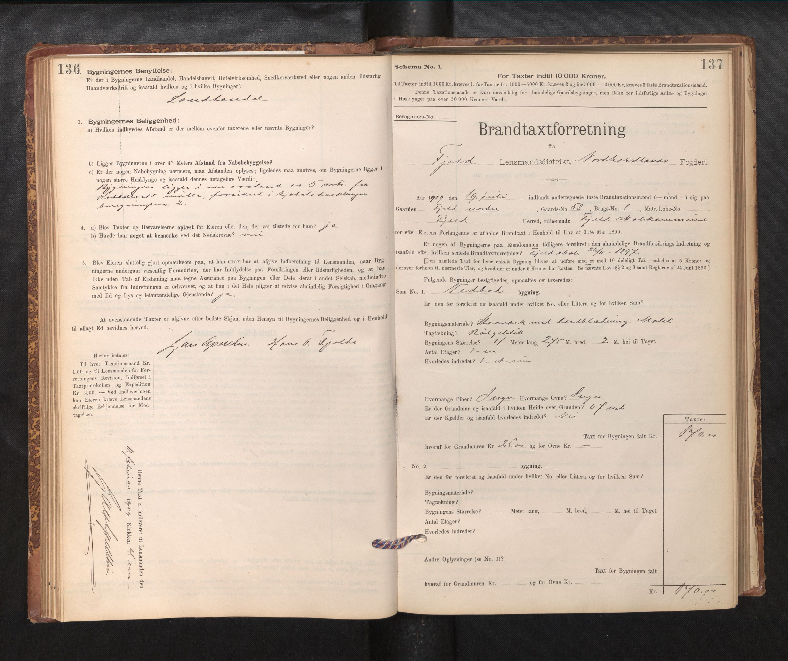 Lensmannen i Fjell, SAB/A-32301/0012/L0005: Branntakstprotokoll, skjematakst, 1895-1931, p. 136-137