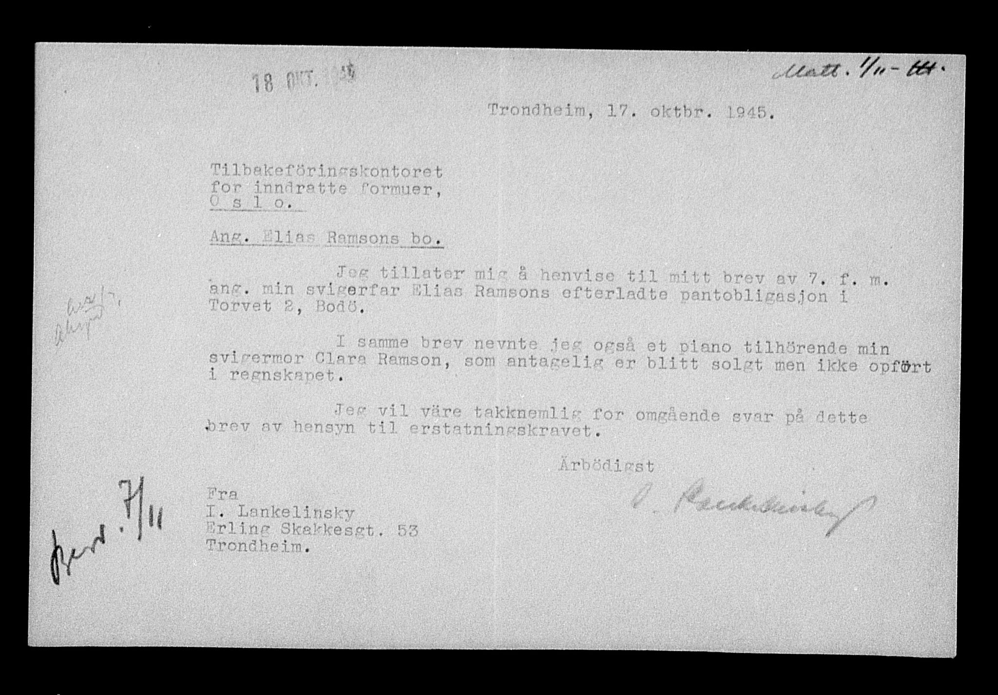 Justisdepartementet, Tilbakeføringskontoret for inndratte formuer, AV/RA-S-1564/H/Hc/Hcc/L0971: --, 1945-1947, p. 712